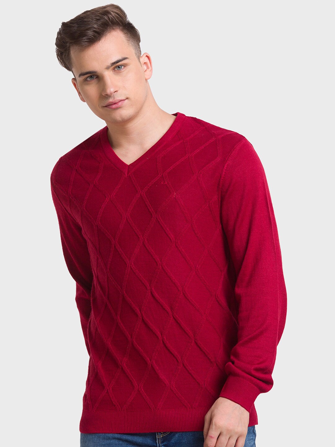 ColorPlus Geometric Self Design V-Neck Long Sleeves Tailored Fit Pullover Sweater, Red
ColorPlus Geometric Self Design V-Neck Long Sleeves Tailored Fit Pullover Sweater, Red