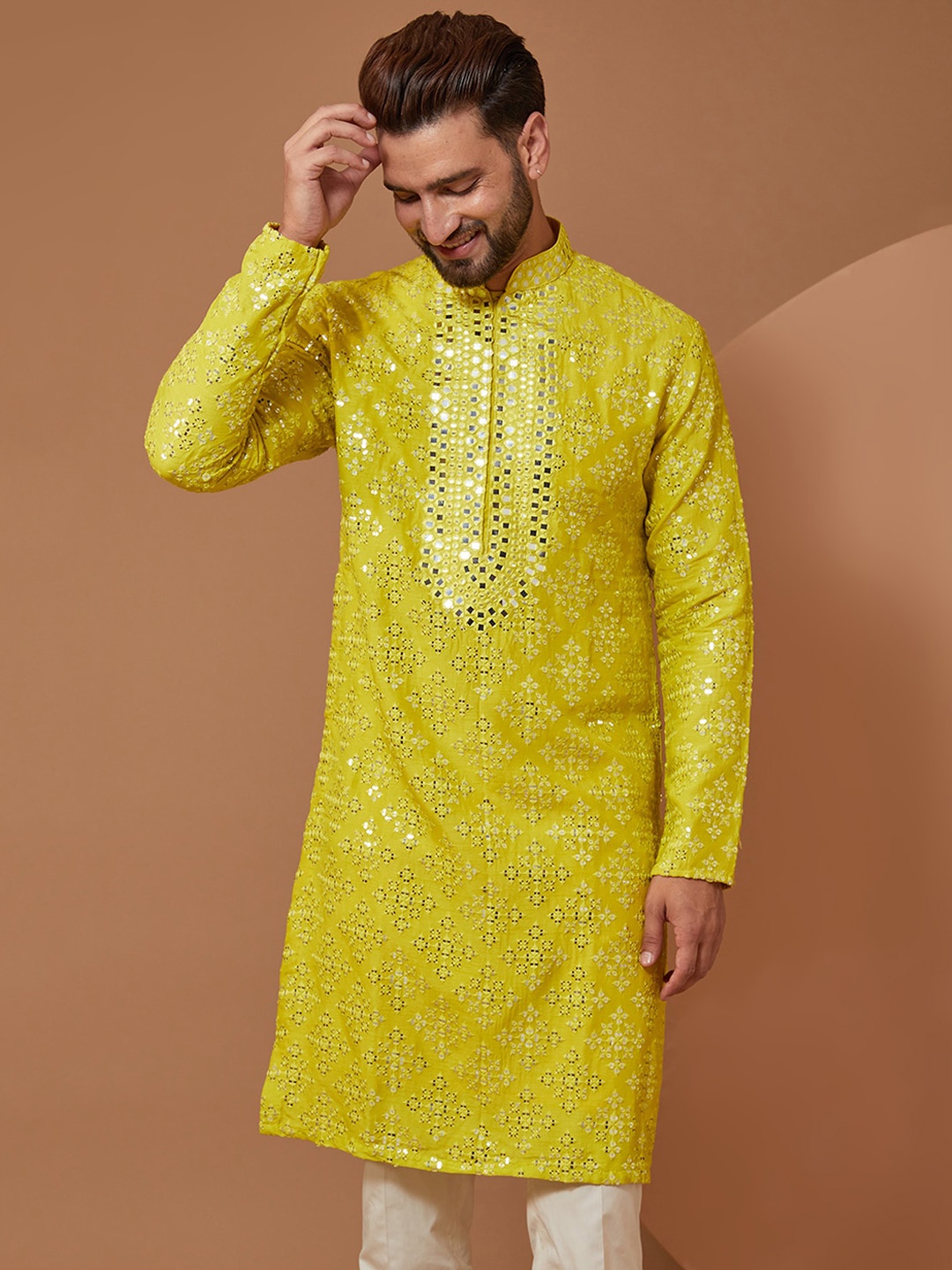 KASBAH CLOTHING NISHCHAIY SAJDEH Mirror Work Embellished Mandarin Collar Straight Kurta, Yellow
KASBAH CLOTHING NISHCHAIY SAJDEH Mirror Work Embellished Mandarin Collar Straight Kurta, Yellow