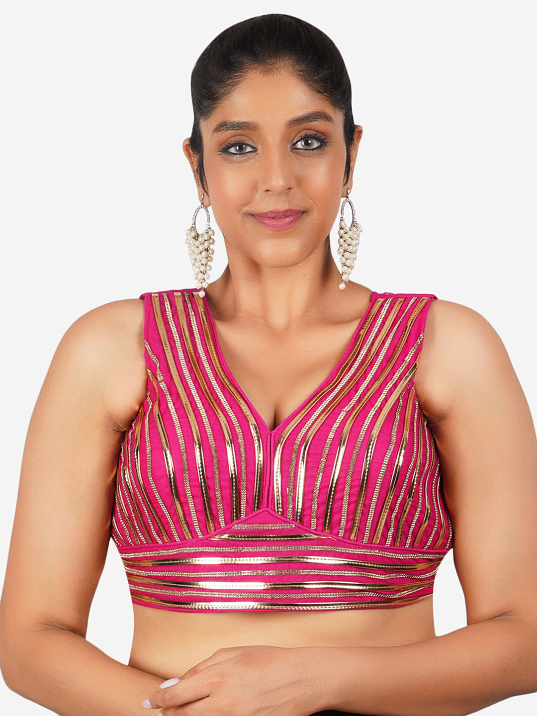 Trendzmy Embroidered Cotton Saree Blouse, Pink 
Trendzmy Embroidered Cotton Saree Blouse, Pink