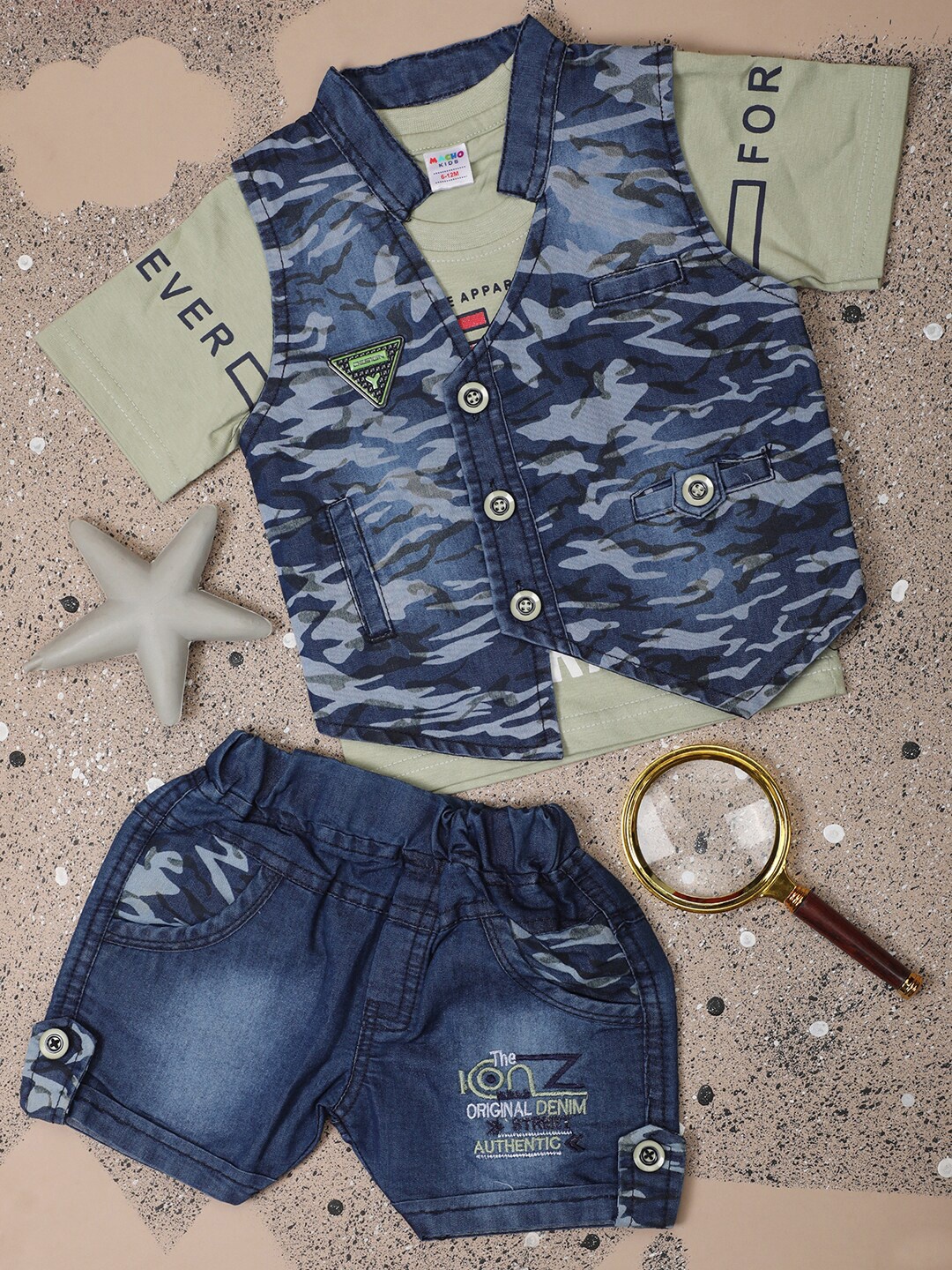 V-Mart Infant Kids Typography Printed Pure Cotton T-shirt & Shorts With Denim Waistcoat, Olive
V-Mart Infant Kids Typography Printed Pure Cotton T-shirt & Shorts With Denim Waistcoat, Olive