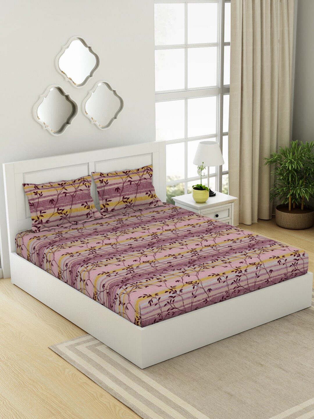 SPACES Gypsy Violet & Yellow Printed Cotton 144 TC Queen Bedsheet with 2 Pillow Covers
SPACES Gypsy Violet & Yellow Printed Cotton 144 TC Queen Bedsheet with 2 Pillow Covers