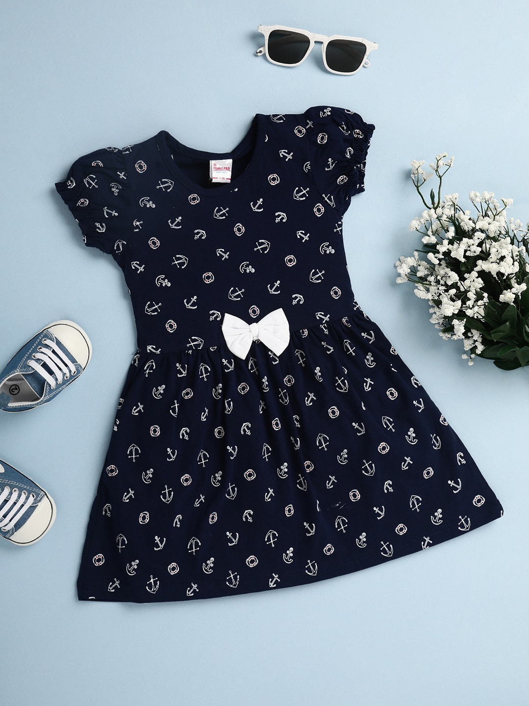 V-Mart Conversational Printed Puff Sleeves Bow Detail Cotton Fit & Flare Dress, Blue
V-Mart Conversational Printed Puff Sleeves Bow Detail Cotton Fit & Flare Dress, Blue