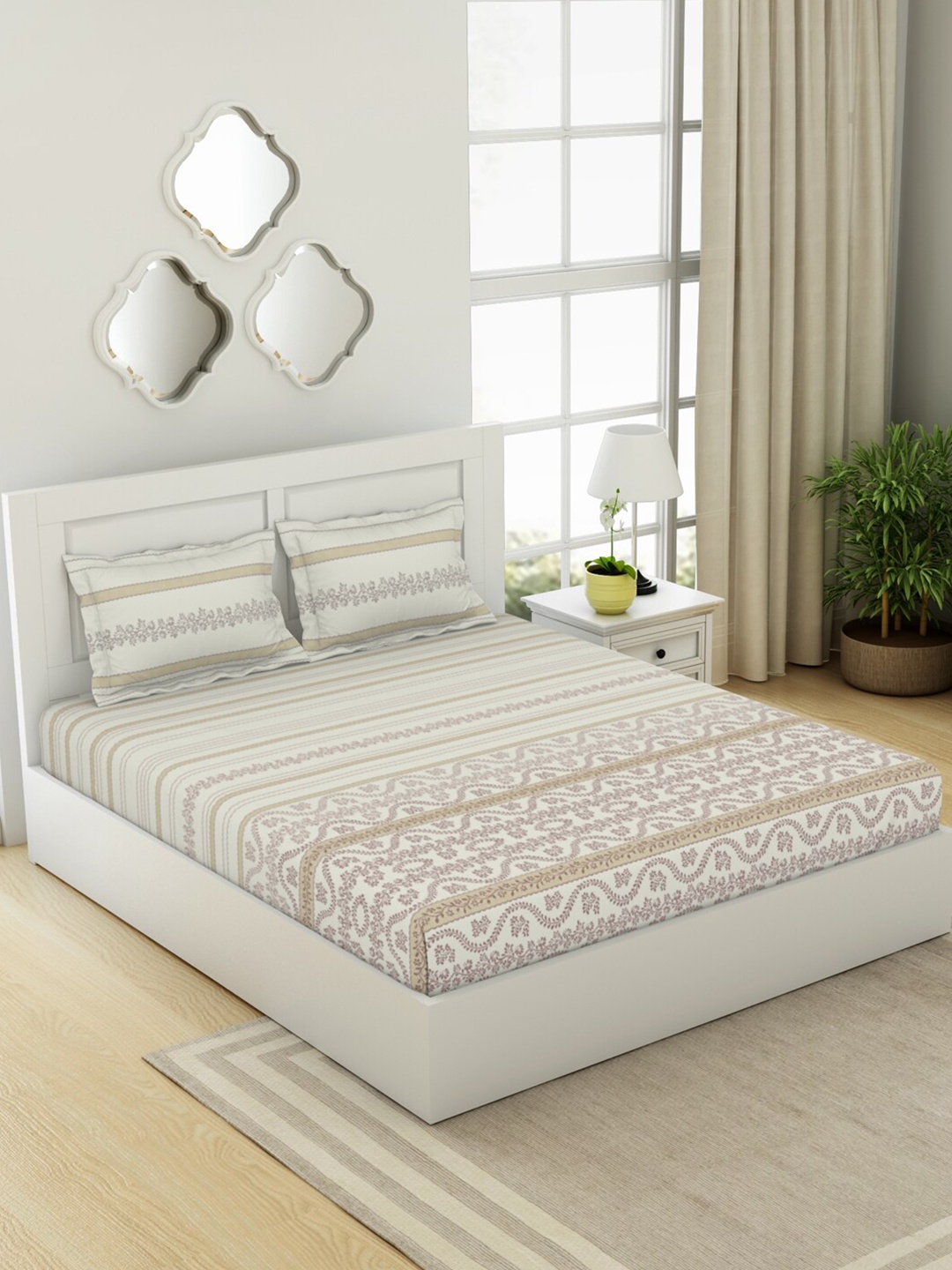 SPACES Gypsy White Pure Cotton 144 TC Super King Fitted Bedsheet with 2 Pillow Covers
SPACES Gypsy White Pure Cotton 144 TC Super King Fitted Bedsheet with 2 Pillow Covers