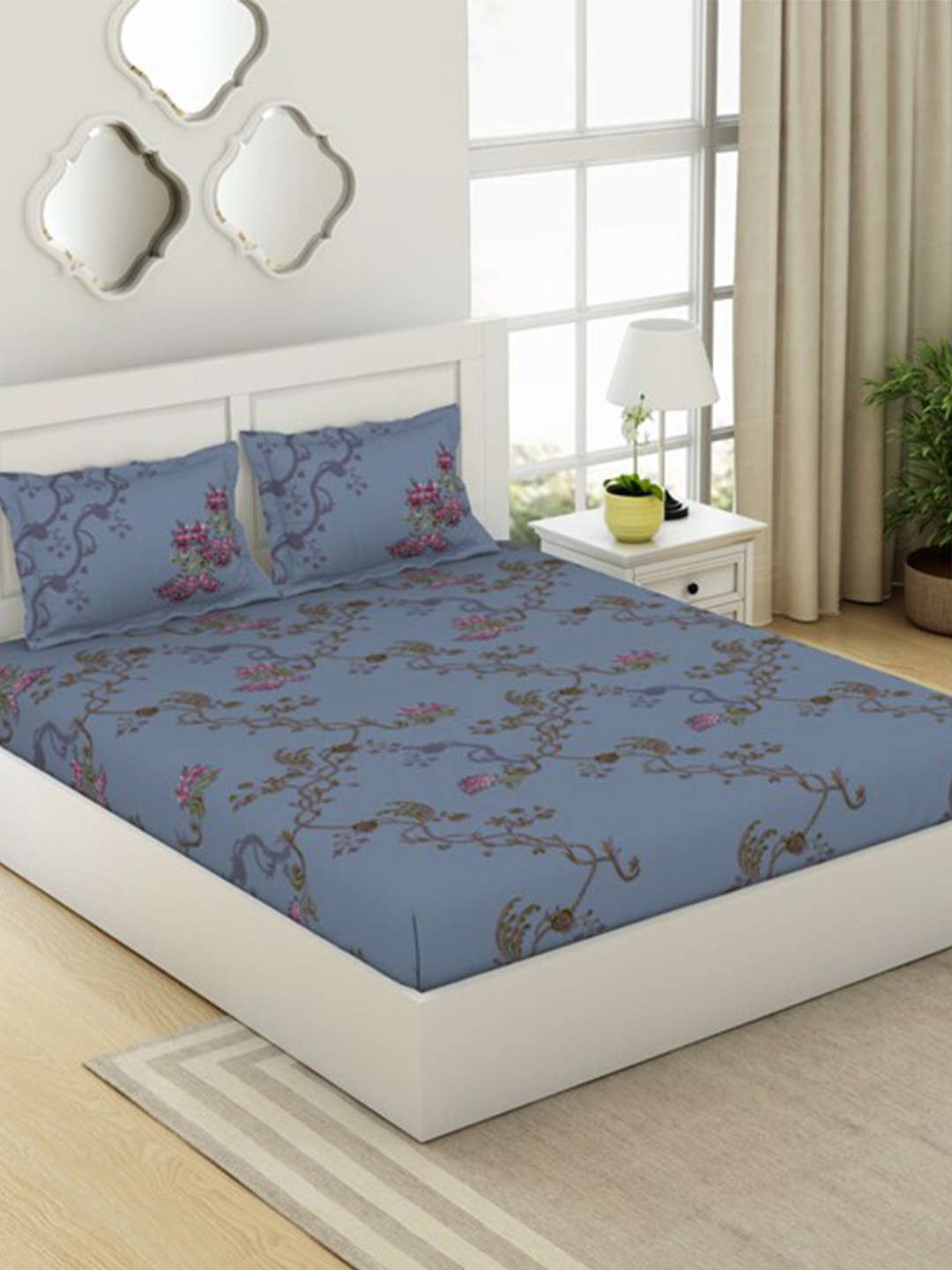 SPACES Lattice Violet Printed Lattice 144 TC King Fitted Bedsheet with 2 Pillow Covers
SPACES Lattice Violet Printed Lattice 144 TC King Fitted Bedsheet with 2 Pillow Covers
