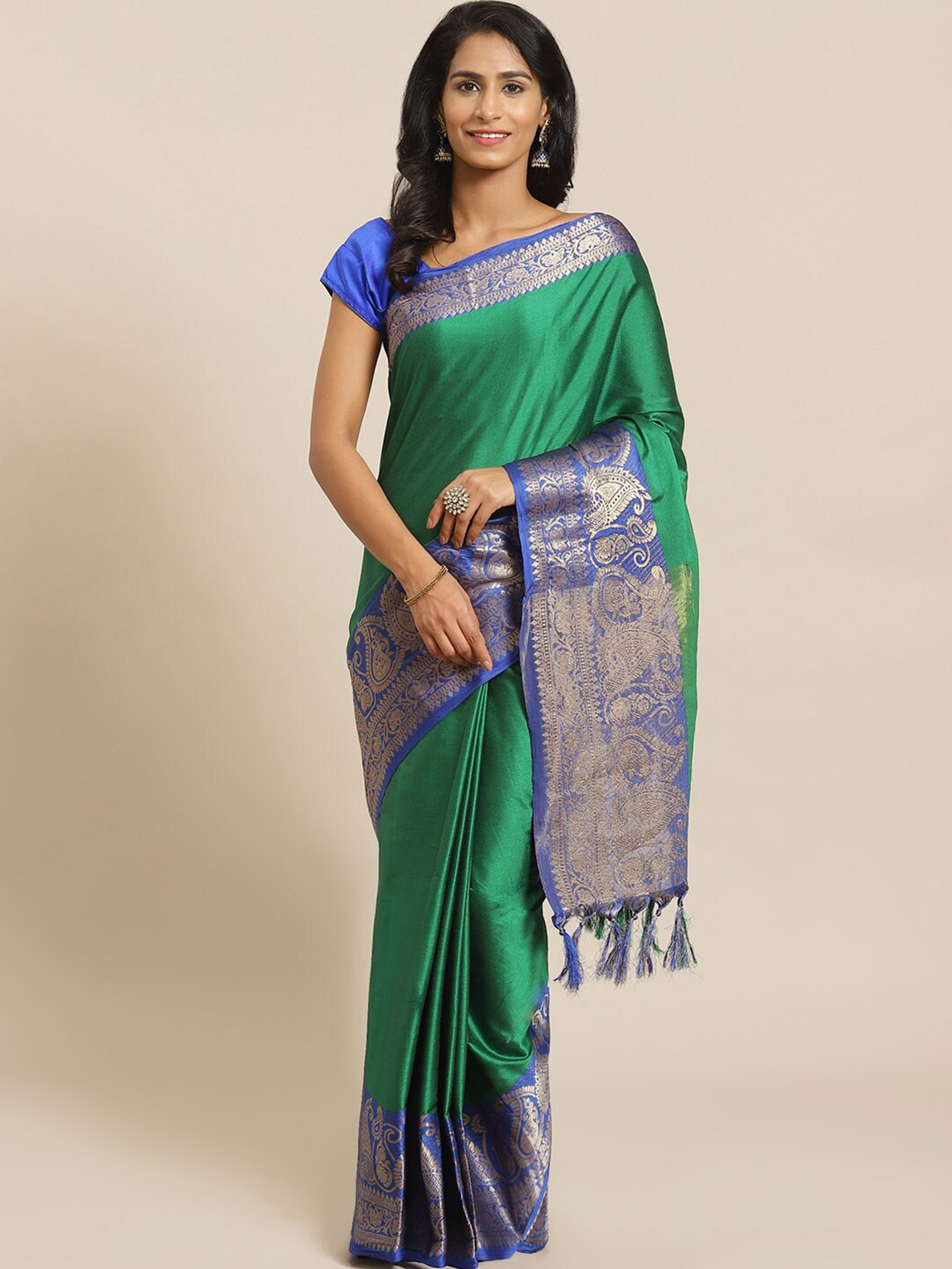 Grubstaker Zari Banarasi Saree, Green