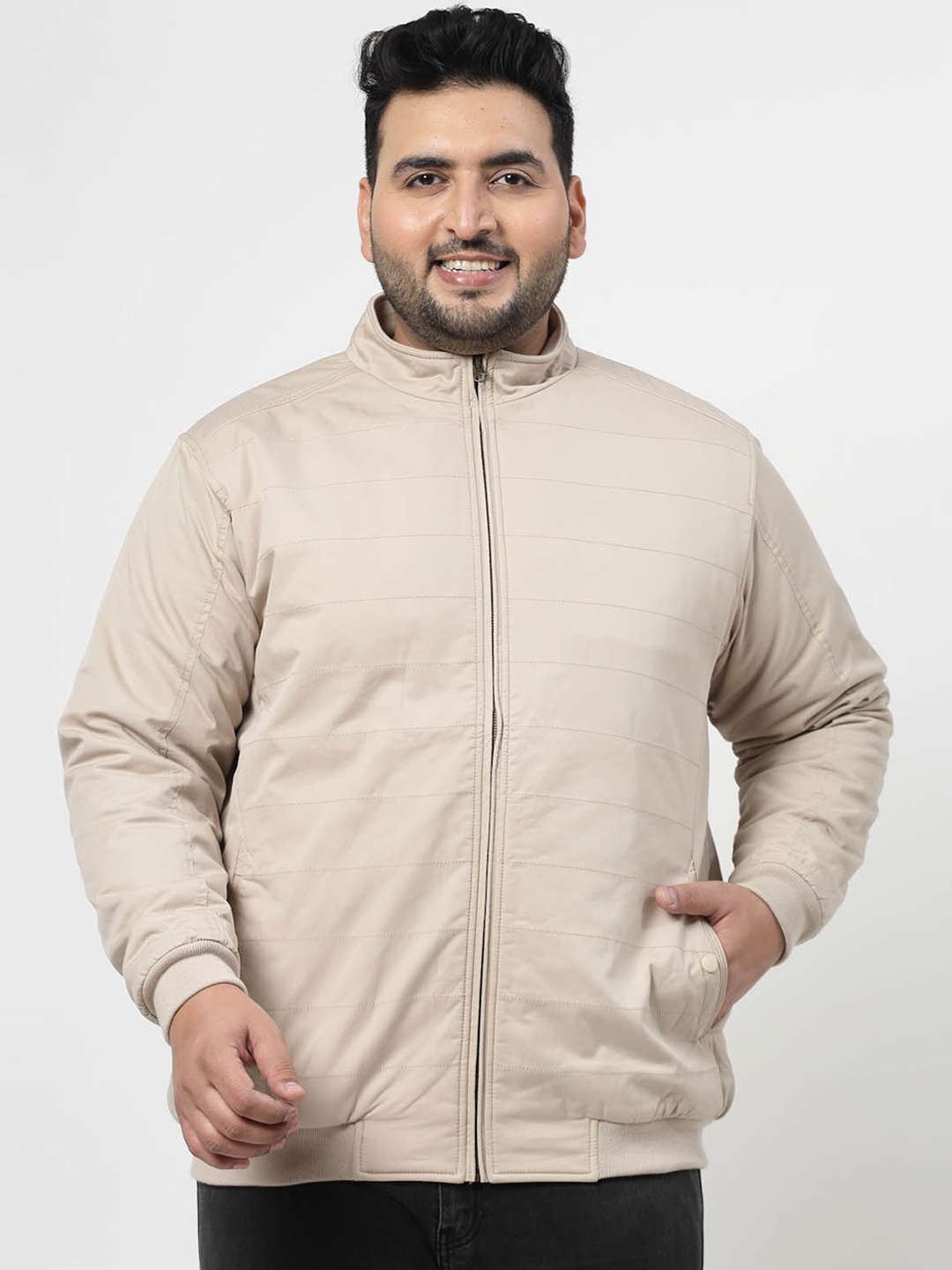plusS Beige Mock Collar Padded Jacket