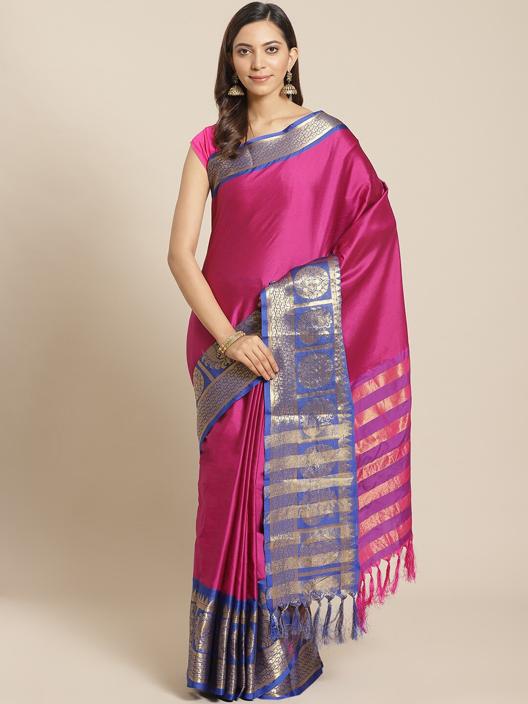 Mitera Pink & Blue Zari Detail Saree