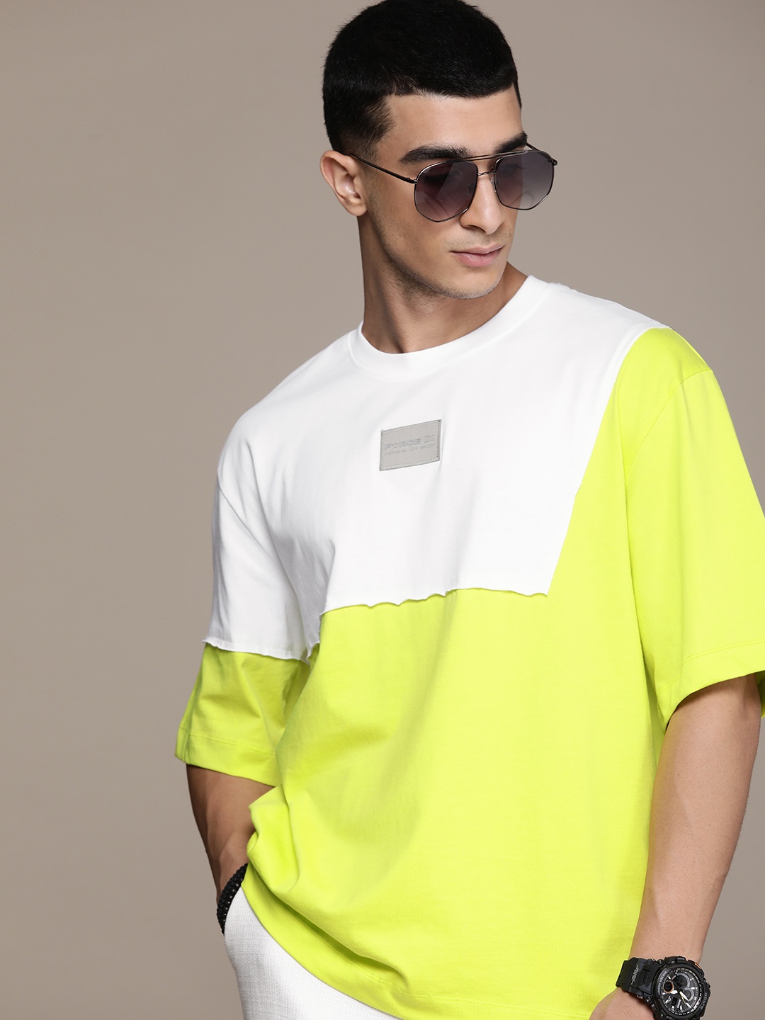 FORCE IX Colourblocked Drop-Shoulder Sleeves Pure Cotton Oversized T-shirt, Lime green
FORCE IX Colourblocked Drop-Shoulder Sleeves Pure Cotton Oversized T-shirt, Lime green