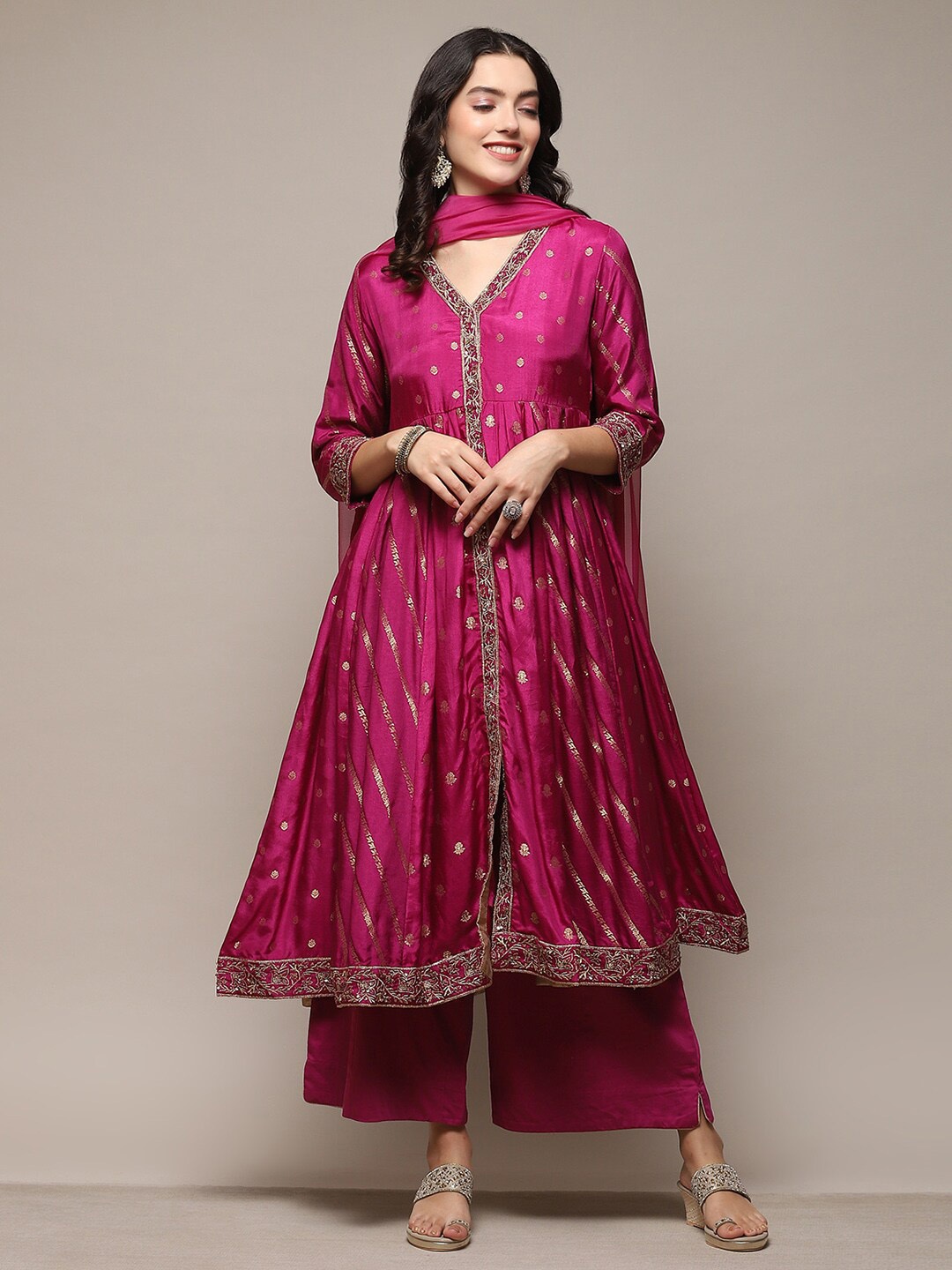 Biba Ethnic Motifs Printed Thread Work Anarkali Kurta with Palazzo & Dupatta, Magenta
Biba Ethnic Motifs Printed Thread Work Anarkali Kurta with Palazzo & Dupatta, Magenta
