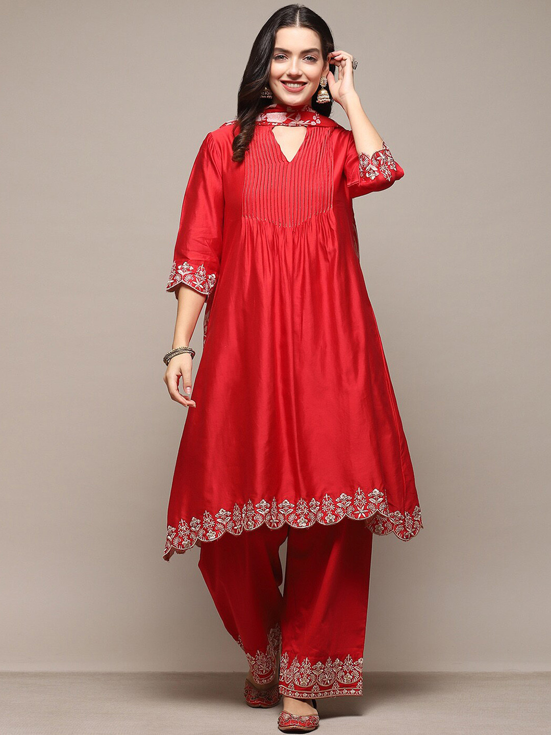 Biba Ethnic Motifs Embroidered Mandarin Collar A-Line Kurta with Palazzo & Dupatta, Red
Biba Ethnic Motifs Embroidered Mandarin Collar A-Line Kurta with Palazzo & Dupatta, Red