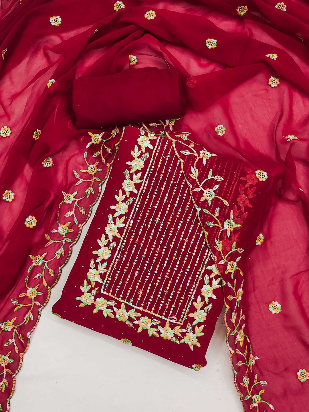 KALINI Ethnic Motifs Embroidered Thread Work Detailed Unstitched Dress Material, Red
KALINI Ethnic Motifs Embroidered Thread Work Detailed Unstitched Dress Material, Red