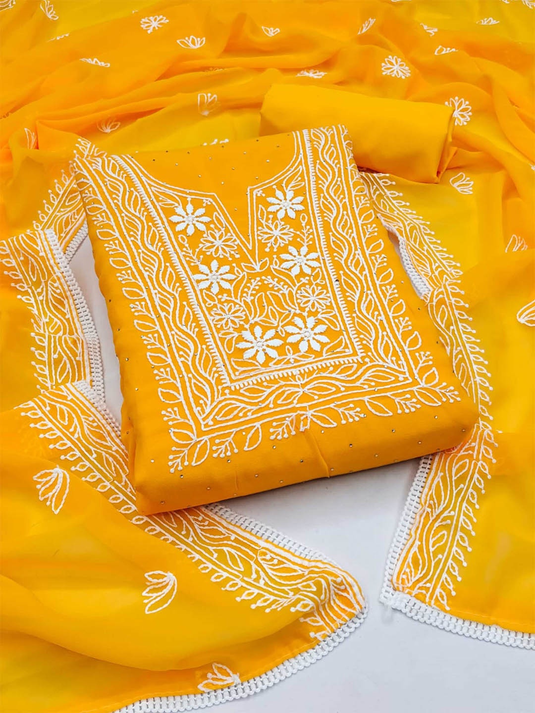 KALINI Ethnic Motifs Embroidered Beads and Stones Detail Unstitched Dress Material, Yellow
KALINI Ethnic Motifs Embroidered Beads and Stones Detail Unstitched Dress Material, Yellow