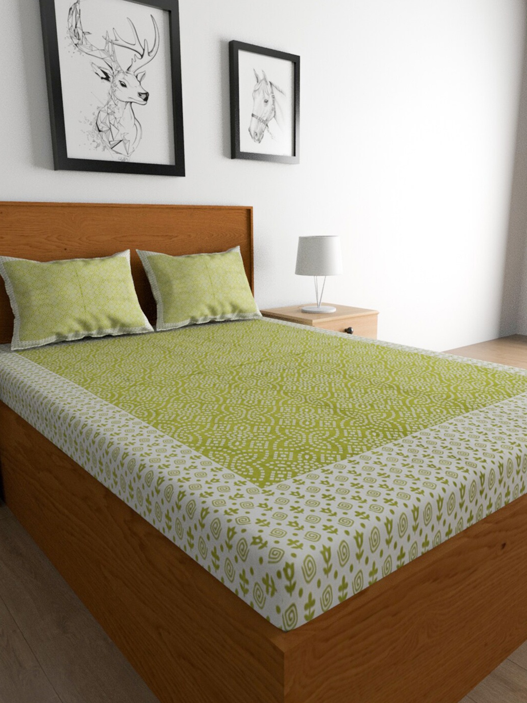 Urban Magic Green & White Ethnic Motifs Cotton 104 TC Queen Bedsheet with 2 Pillow Covers
Urban Magic Green & White Ethnic Motifs Cotton 104 TC Queen Bedsheet with 2 Pillow Covers