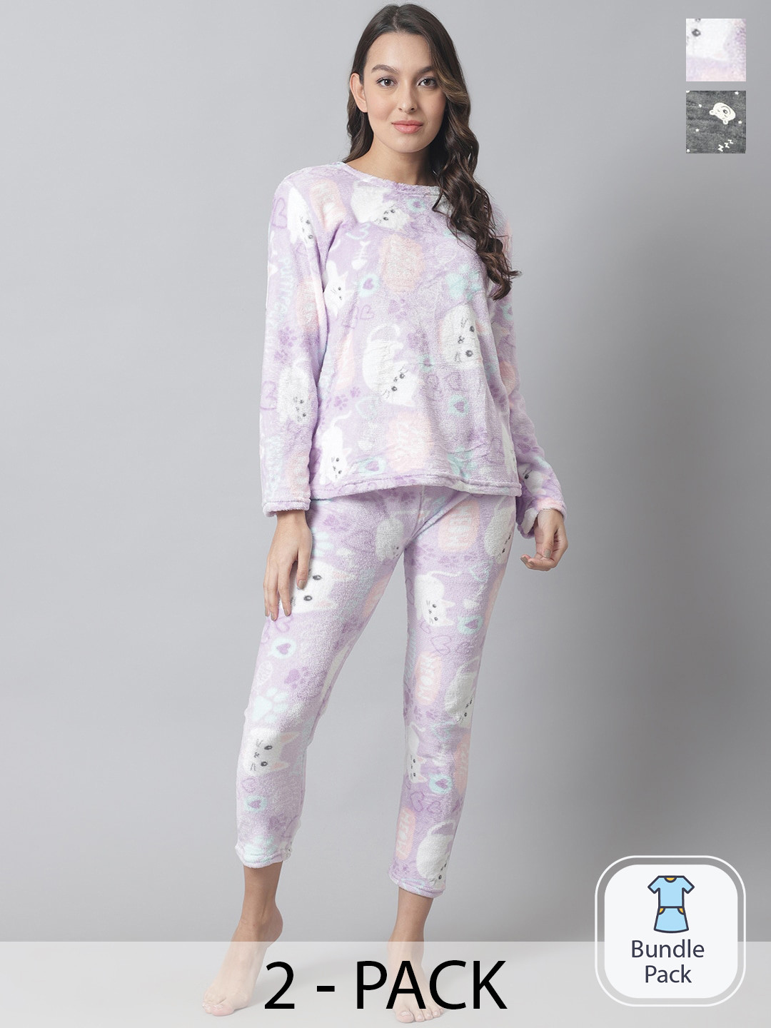 TAG 7 Pack Of 2 Conversational Printed Long Sleeves Wool Fur Night Suits, Lavender
TAG 7 Pack Of 2 Conversational Printed Long Sleeves Wool Fur Night Suits, Lavender