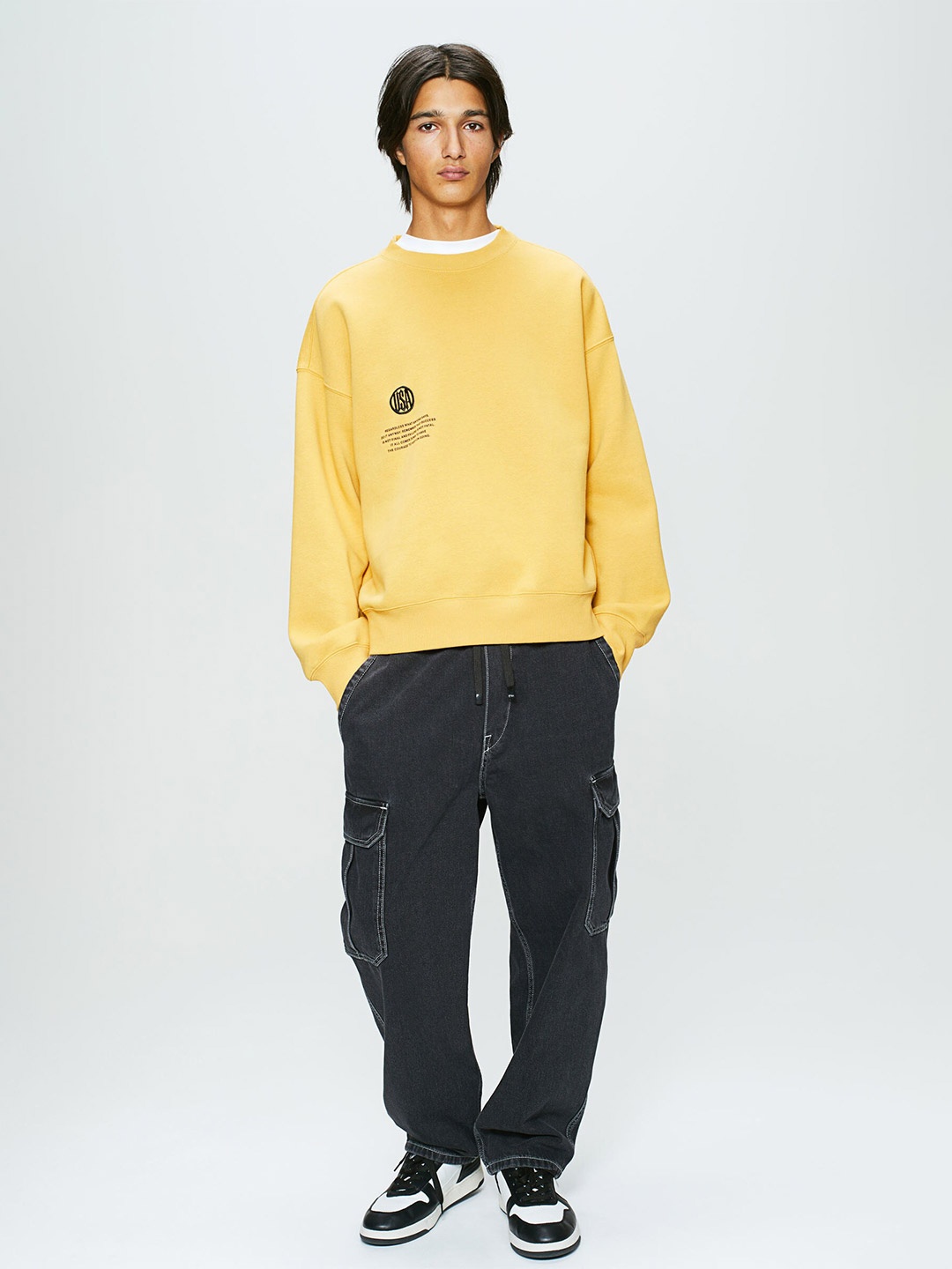 H&M Oversized Fit Printed Sweatshirt, Yellow