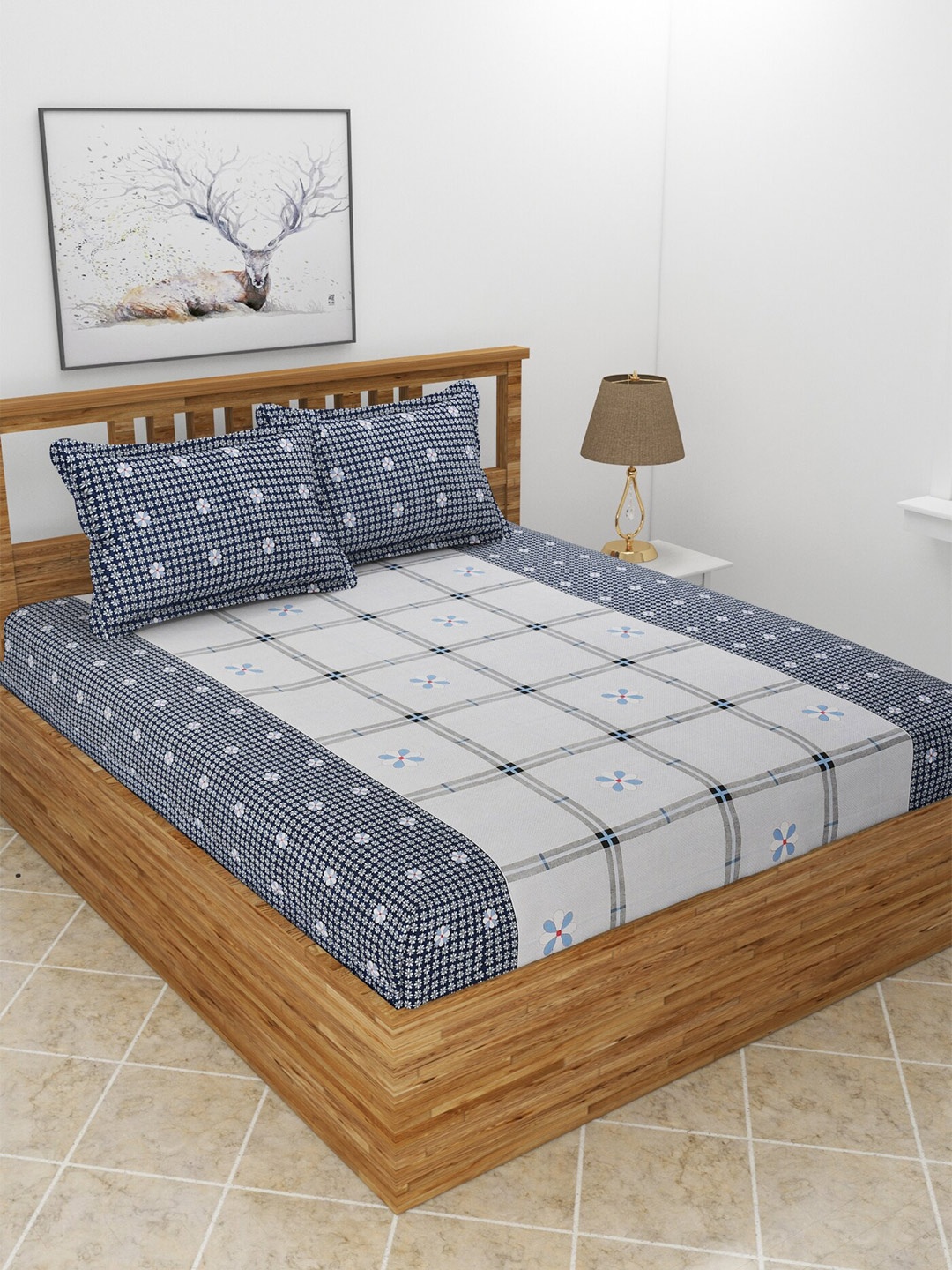 BREVARD Grey & Blue Geometric Cotton 210 TC Queen Bedsheet with 2 Pillow Covers
BREVARD Grey & Blue Geometric Cotton 210 TC Queen Bedsheet with 2 Pillow Covers
