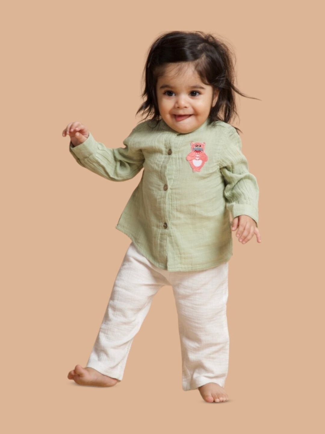 Greendeer Kids Shirt With Trousers, Green