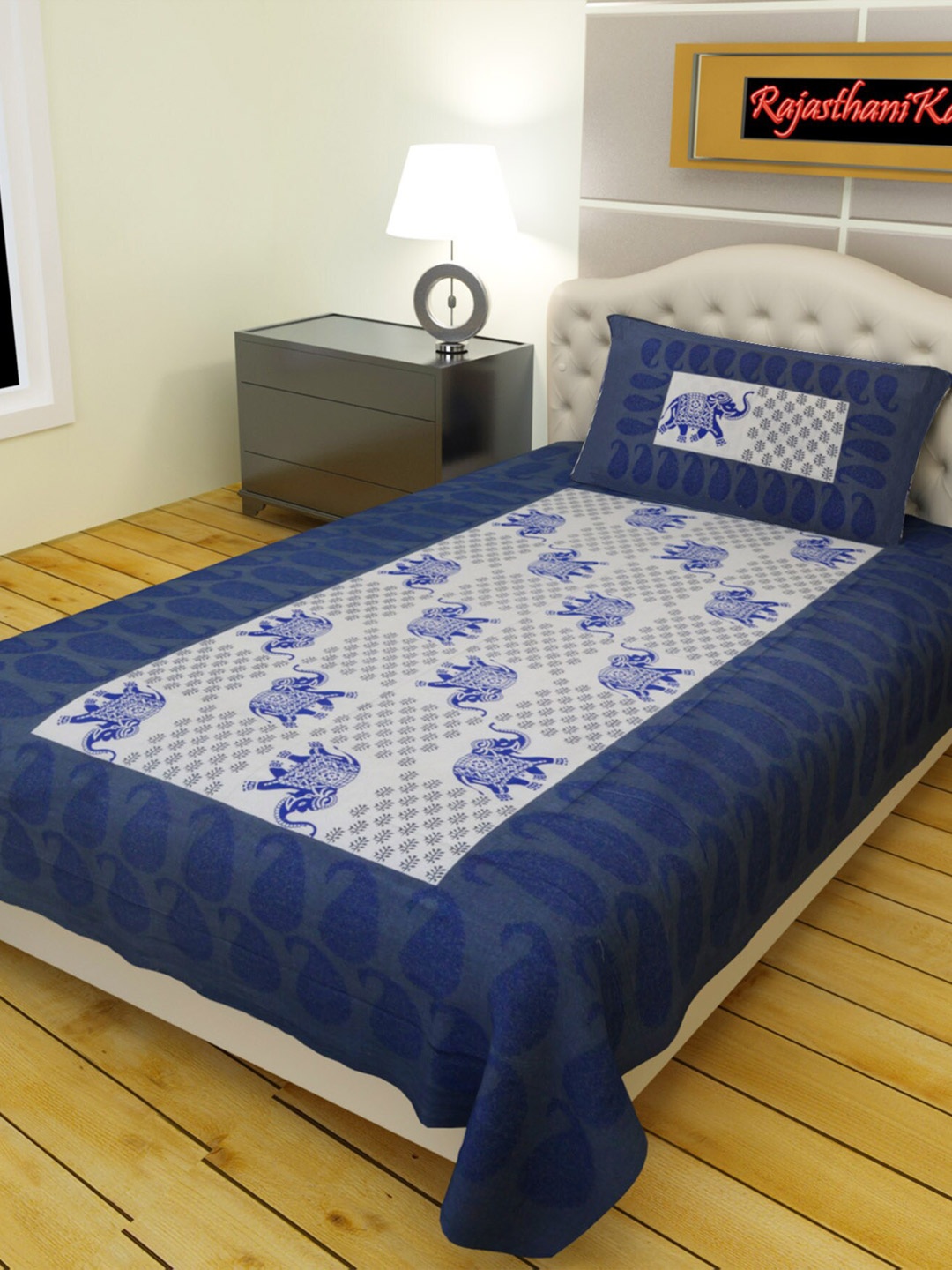 Rajasthanikart Blue & White Ethnic Motif Cotton 120 TC Single Bedsheet with 1 Pillow Cover
Rajasthanikart Blue & White Ethnic Motif Cotton 120 TC Single Bedsheet with 1 Pillow Cover