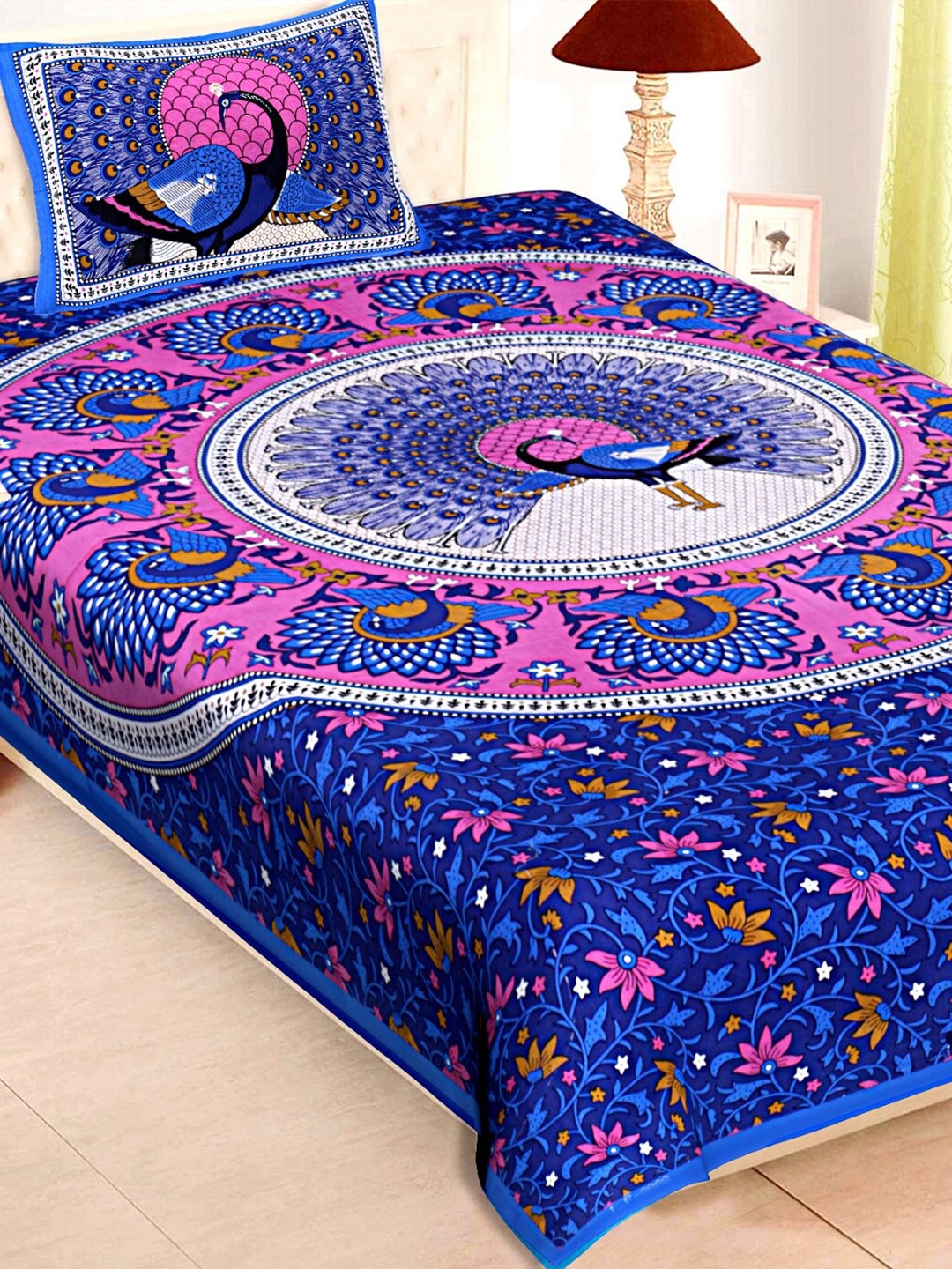 Rajasthanikart Blue & Pink Ethnic Motifs Cotton 120 TC Single Bedsheet with 1 Pillow Cover
Rajasthanikart Blue & Pink Ethnic Motifs Cotton 120 TC Single Bedsheet with 1 Pillow Cover