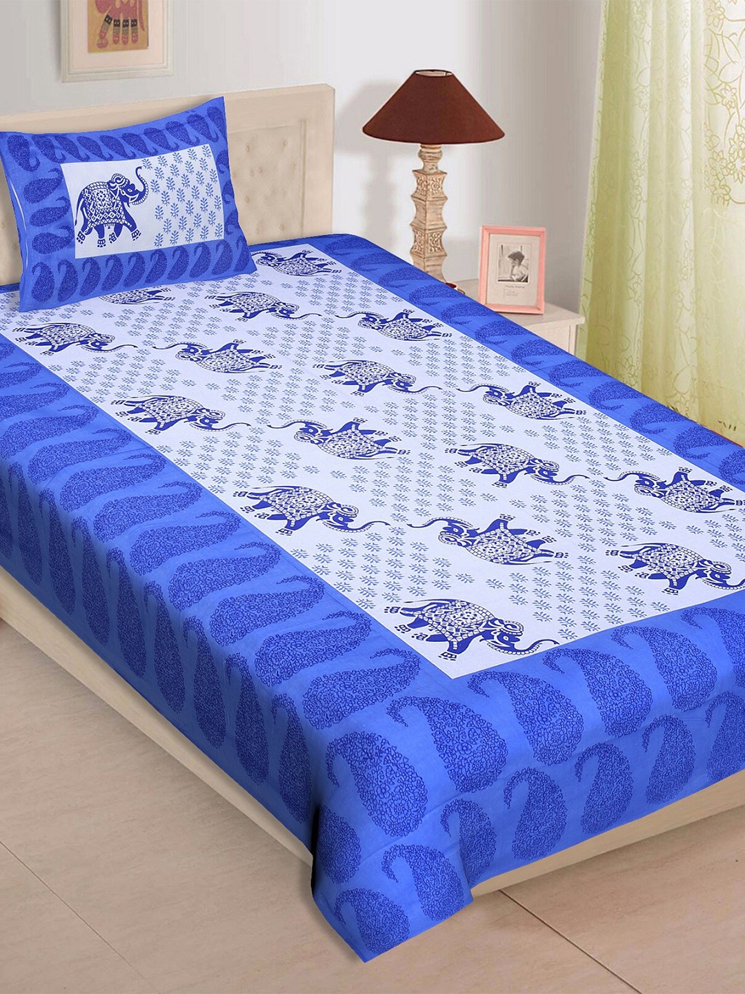 Rajasthanikart Blue & White Ethnic Motif Cotton 120 TC Single Bedsheet with 1 Pillow Cover
Rajasthanikart Blue & White Ethnic Motif Cotton 120 TC Single Bedsheet with 1 Pillow Cover