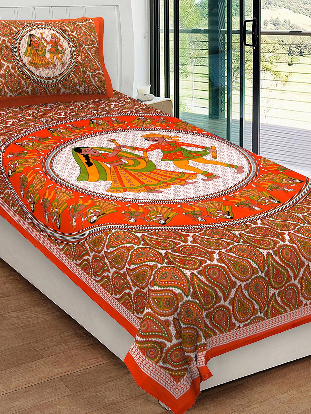 Rajasthanikart Orange & White Ethnic Motifs Cotton 120 TC Single Bedsheet & 1 Pillow Cover
Rajasthanikart Orange & White Ethnic Motifs Cotton 120 TC Single Bedsheet & 1 Pillow Cover