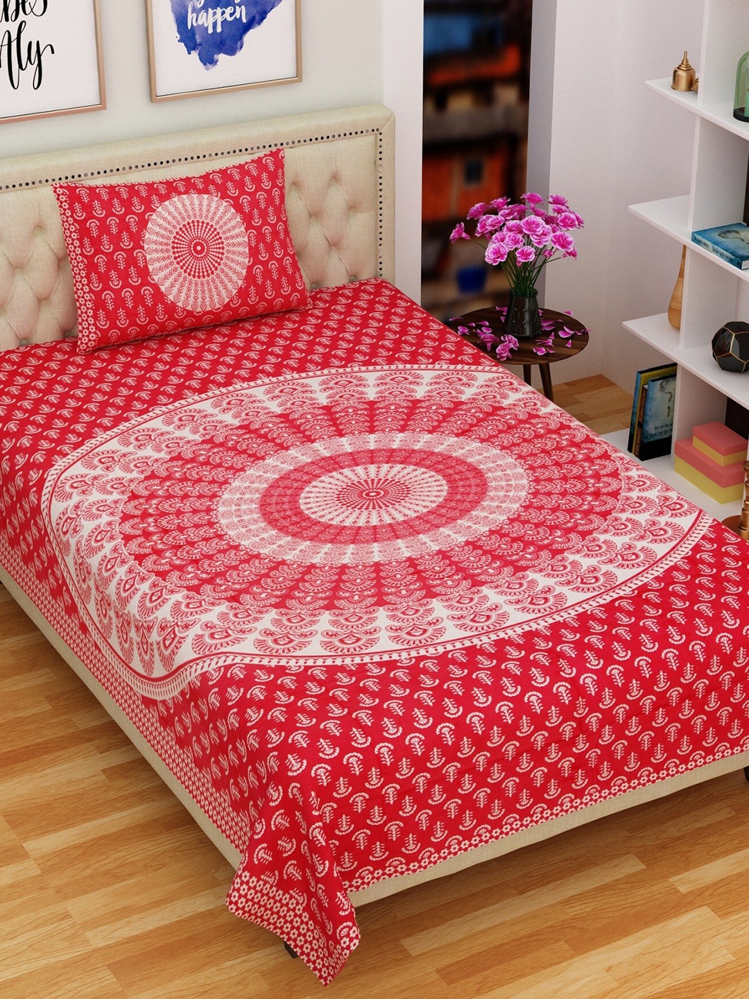 Rajasthanikart Pink & White Ethnic Motif Cotton 120 TC Single Bedsheet with 1 Pillow Cover
Rajasthanikart Pink & White Ethnic Motif Cotton 120 TC Single Bedsheet with 1 Pillow Cover