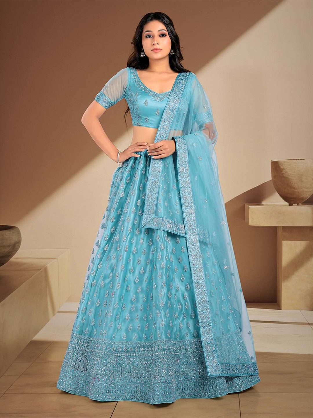 HALFSAREE STUDIO Embroidered Semi-Stitched Lehenga & Unstitched Blouse With Dupatta, Sea green
HALFSAREE STUDIO Embroidered Semi-Stitched Lehenga & Unstitched Blouse With Dupatta, Sea green