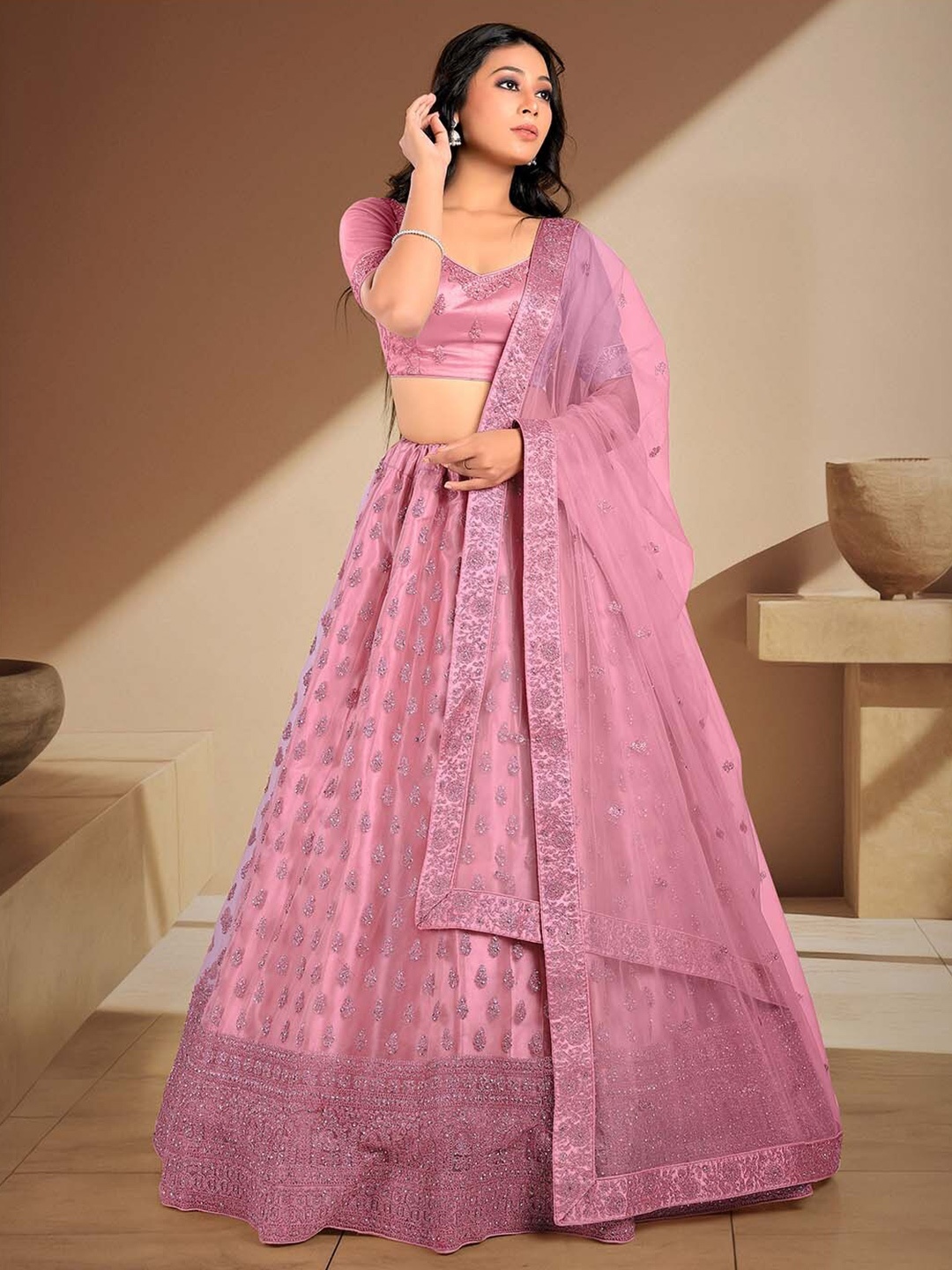 HALFSAREE STUDIO Embroidered Semi-Stitched Lehenga & Unstitched Blouse With Dupatta, Pink
HALFSAREE STUDIO Embroidered Semi-Stitched Lehenga & Unstitched Blouse With Dupatta, Pink