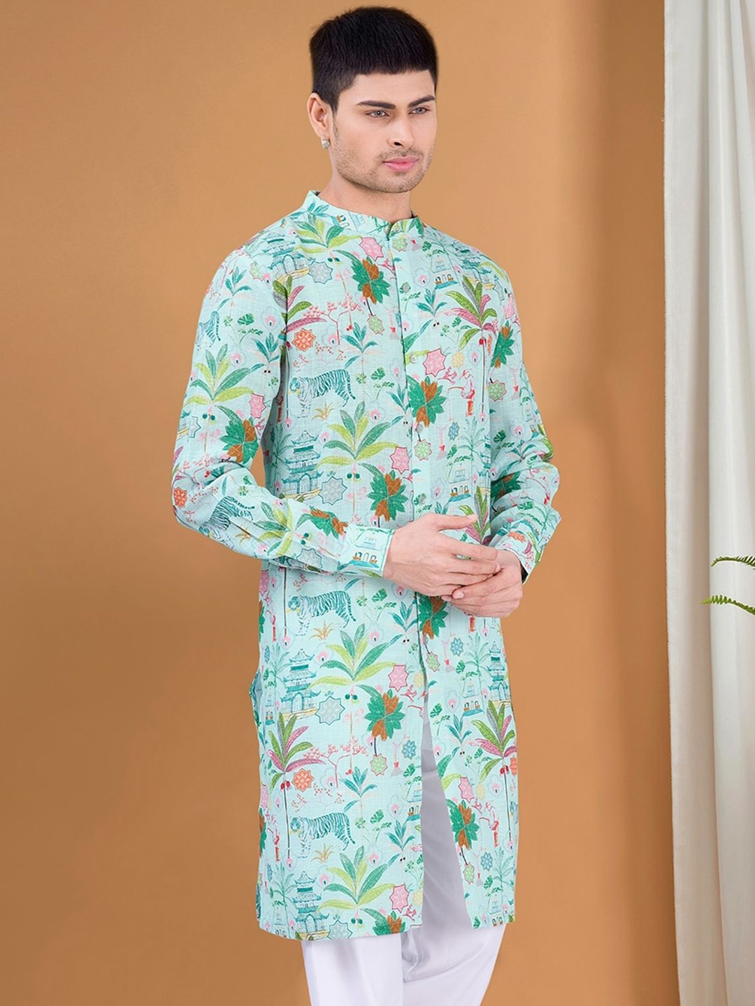 SHIWAM ETHNIX Ethnic Motifs Printed Band Collar Regular Pastel Kurta With Pyjama, Green
SHIWAM ETHNIX Ethnic Motifs Printed Band Collar Regular Pastel Kurta With Pyjama, Green
