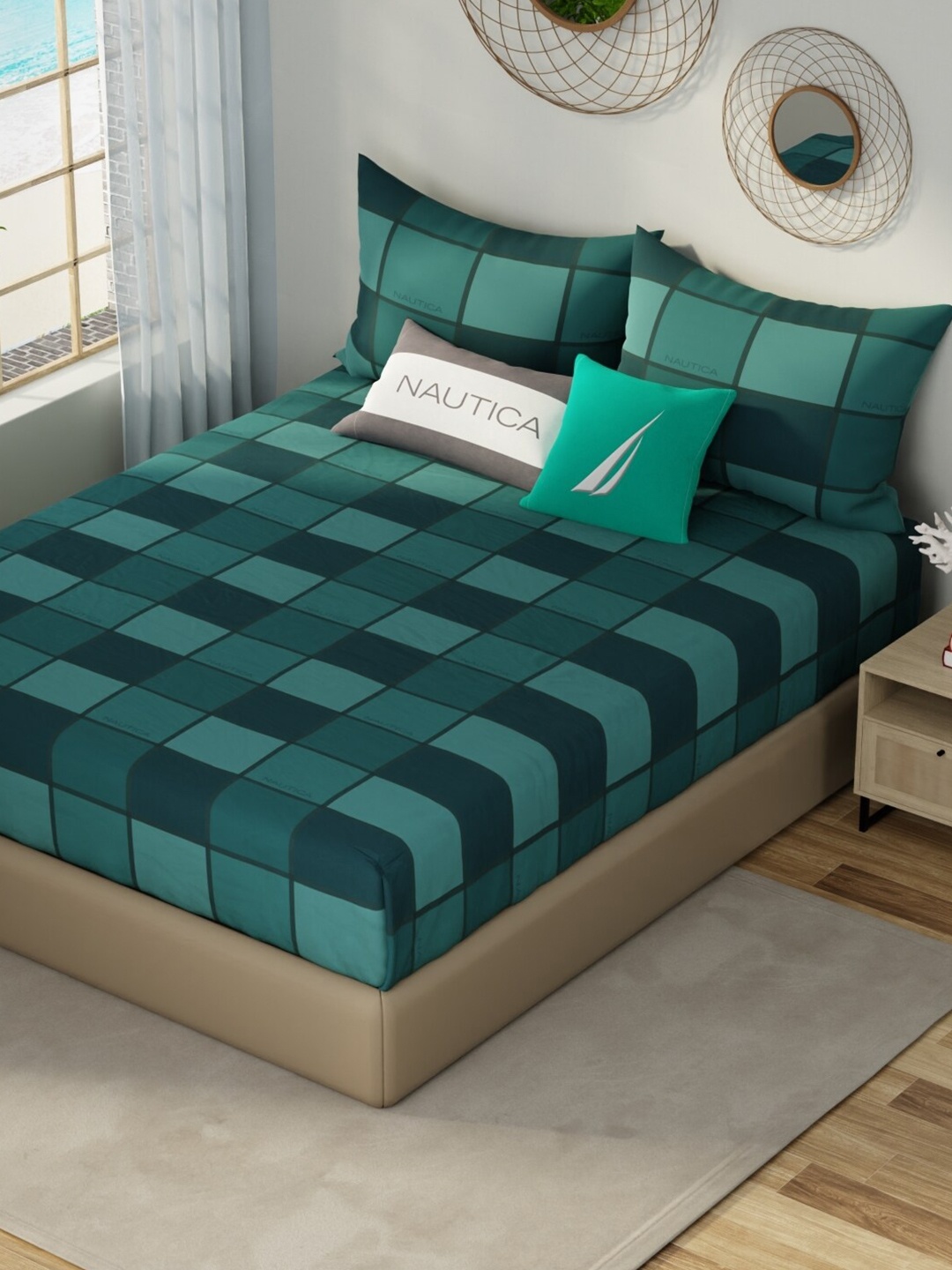 Nautica Hampton Green Geometric Satin Cotton 210 TC Fitted King Bedsheet & 2 Pillow Covers
Nautica Hampton Green Geometric Satin Cotton 210 TC Fitted King Bedsheet & 2 Pillow Covers