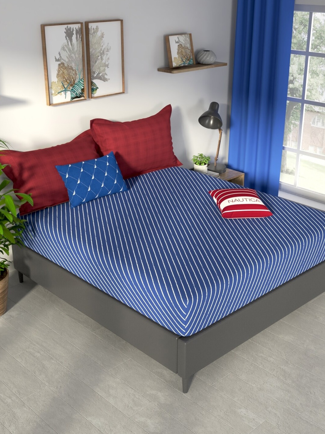 Nautica Pacific Coast Blue Printed Cotton 160 TC Fitted King Bedsheet with 2 Pillow Covers
Nautica Pacific Coast Blue Printed Cotton 160 TC Fitted King Bedsheet with 2 Pillow Covers