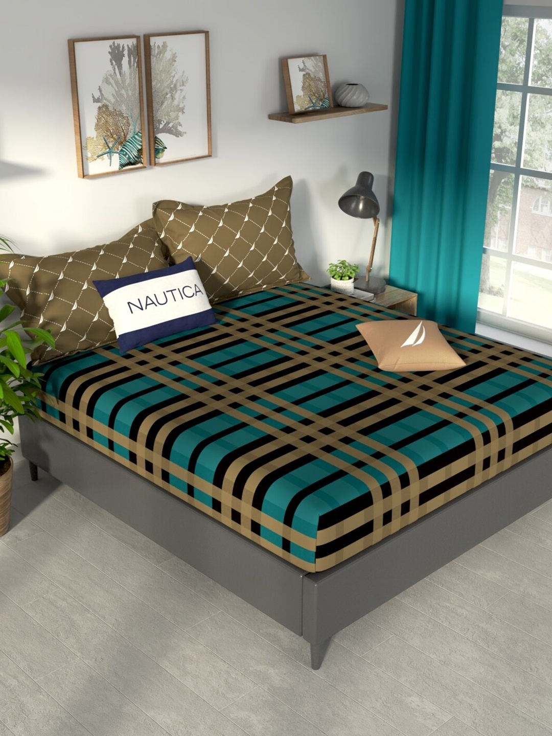 Nautica Pacific Coast Teal Geometric Cotton 160 TC Fitted King Bedsheet & 2 Pillow Covers
Nautica Pacific Coast Teal Geometric Cotton 160 TC Fitted King Bedsheet & 2 Pillow Covers