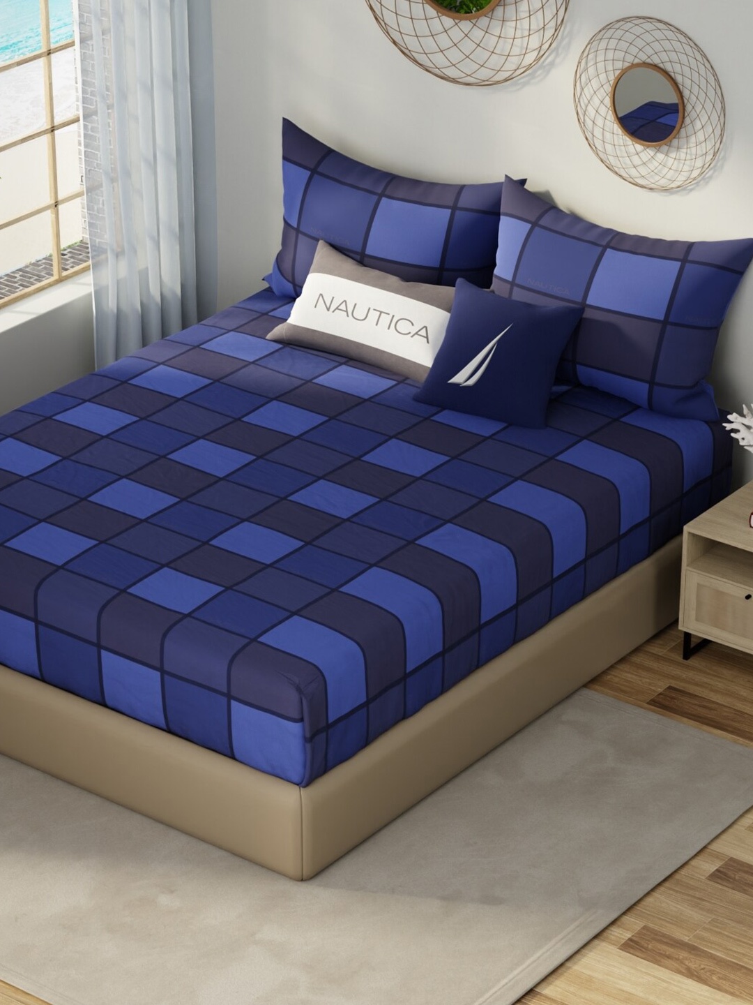 Nautica Hampton Blue Geometric Satin Cotton 210 TC Fitted King Bedsheet & 2 Pillow Covers
Nautica Hampton Blue Geometric Satin Cotton 210 TC Fitted King Bedsheet & 2 Pillow Covers