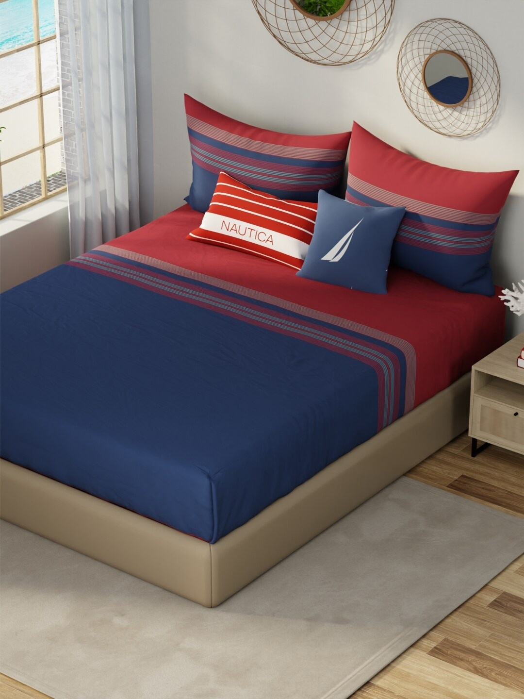 Nautica Hampton Navy Blue & Red Pure Cotton 210 TC King Bedsheet with 2 Pillow Covers
Nautica Hampton Navy Blue & Red Pure Cotton 210 TC King Bedsheet with 2 Pillow Covers