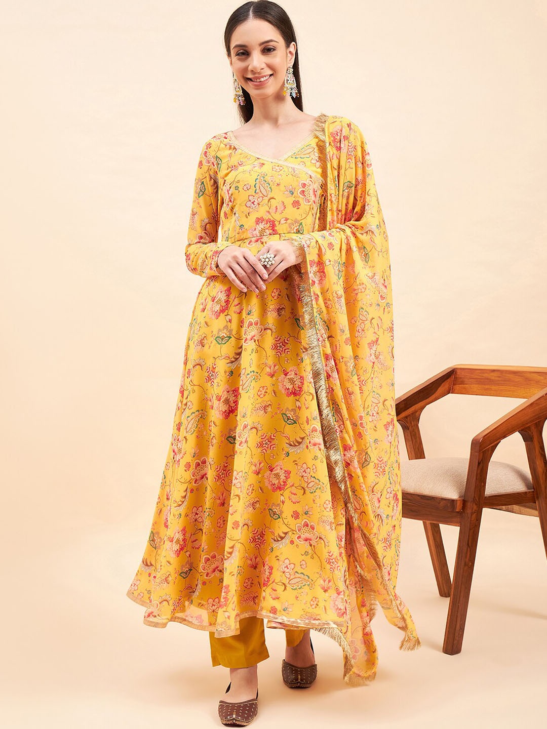 KALINI Floral Printed Gotta Patti Georgette Anarkali Kurta With Trousers & Dupatta, Yellow
KALINI Floral Printed Gotta Patti Georgette Anarkali Kurta With Trousers & Dupatta, Yellow