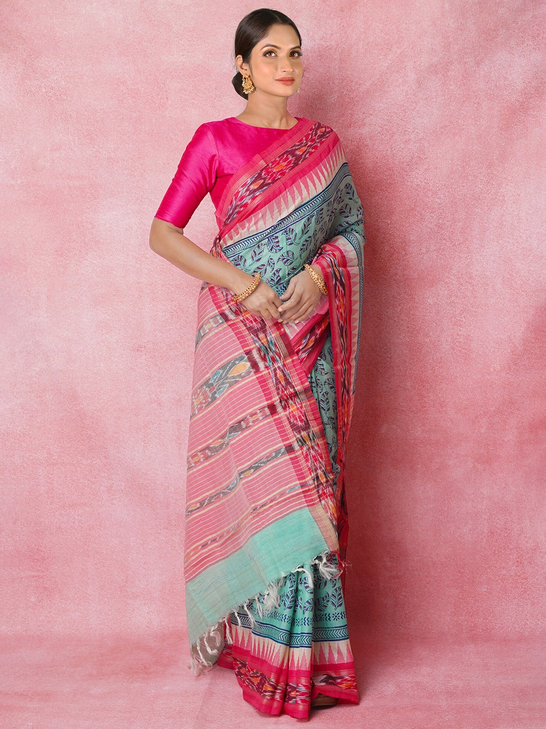 Unnati Silks Ethnic Motifs Block Printed Zari Pure Silk Handloom Tussar Saree, Blue
Unnati Silks Ethnic Motifs Block Printed Zari Pure Silk Handloom Tussar Saree, Blue