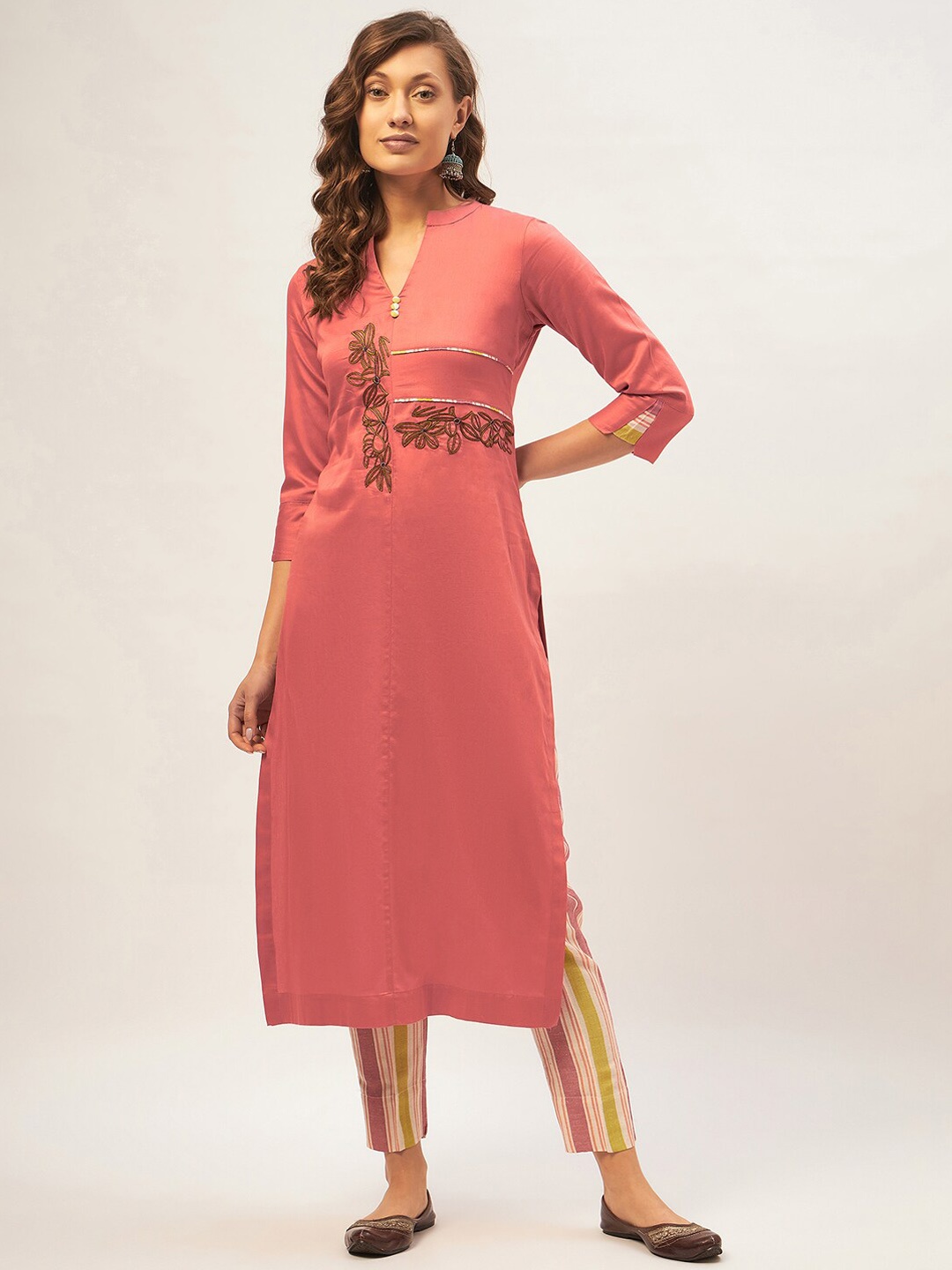 STADO Floral Embroidered Thread Work Detailed Pure Cotton Straight Kurta With Trouser, Peach
STADO Floral Embroidered Thread Work Detailed Pure Cotton Straight Kurta With Trouser, Peach
