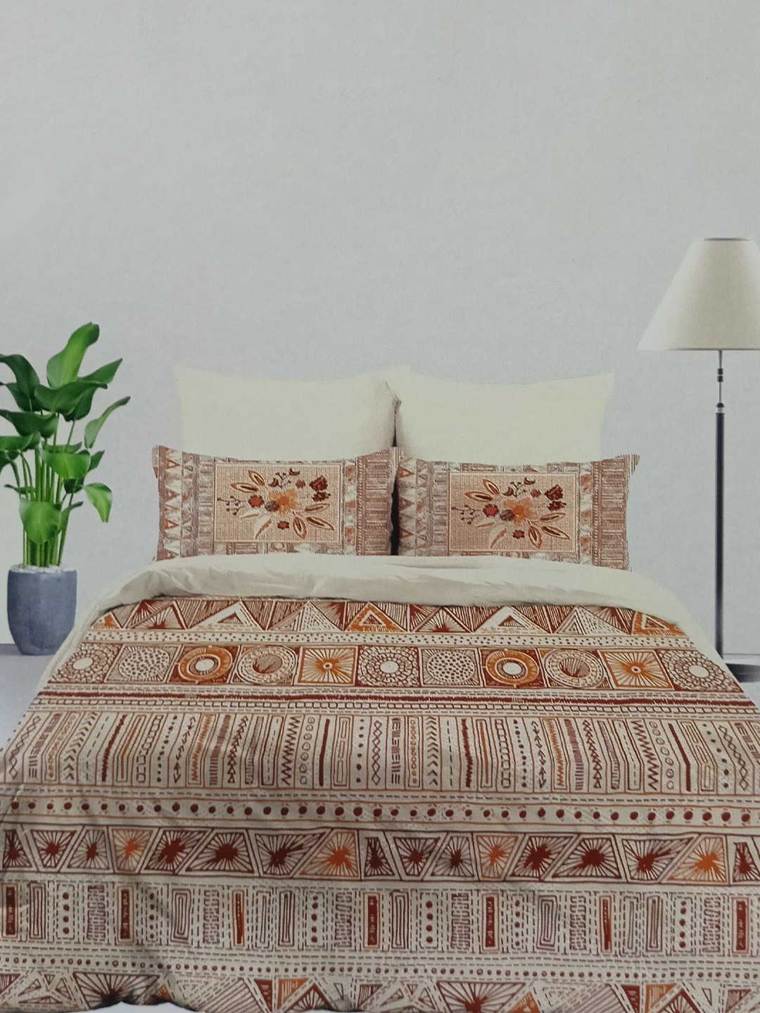 Signature Orange & Beige Geometric Cotton 160 TC Queen Bedsheet With 2 Pillow Covers
Signature Orange & Beige Geometric Cotton 160 TC Queen Bedsheet With 2 Pillow Covers