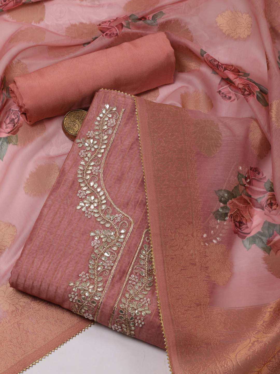 Meena Bazaar Ethnic Motifs Embroidered Mirror Work Unstitched Dress Material, Peach
Meena Bazaar Ethnic Motifs Embroidered Mirror Work Unstitched Dress Material, Peach