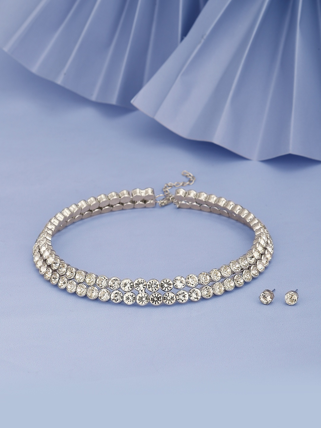 Carlton London Women Rhodium-Plated CZ Studded Layered Choker Necklace with Earrings, Silver
Carlton London Women Rhodium-Plated CZ Studded Layered Choker Necklace with Earrings, Silver