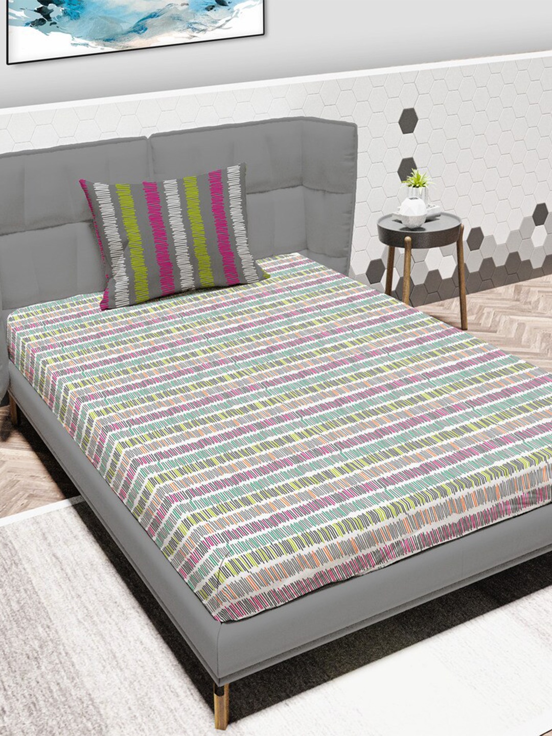 MAYFAIR HOMES LONDON Grey & Pink Striped Cotton 120 TC Single Bedsheet & 1 Pillow Cover
MAYFAIR HOMES LONDON Grey & Pink Striped Cotton 120 TC Single Bedsheet & 1 Pillow Cover