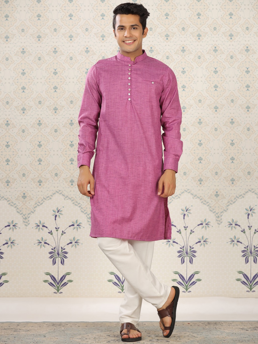 Ode by House of Pataudi Mandarin Collar Regular Pure Cotton Kurta With Pyjamas, Violet
Ode by House of Pataudi Mandarin Collar Regular Pure Cotton Kurta With Pyjamas, Violet