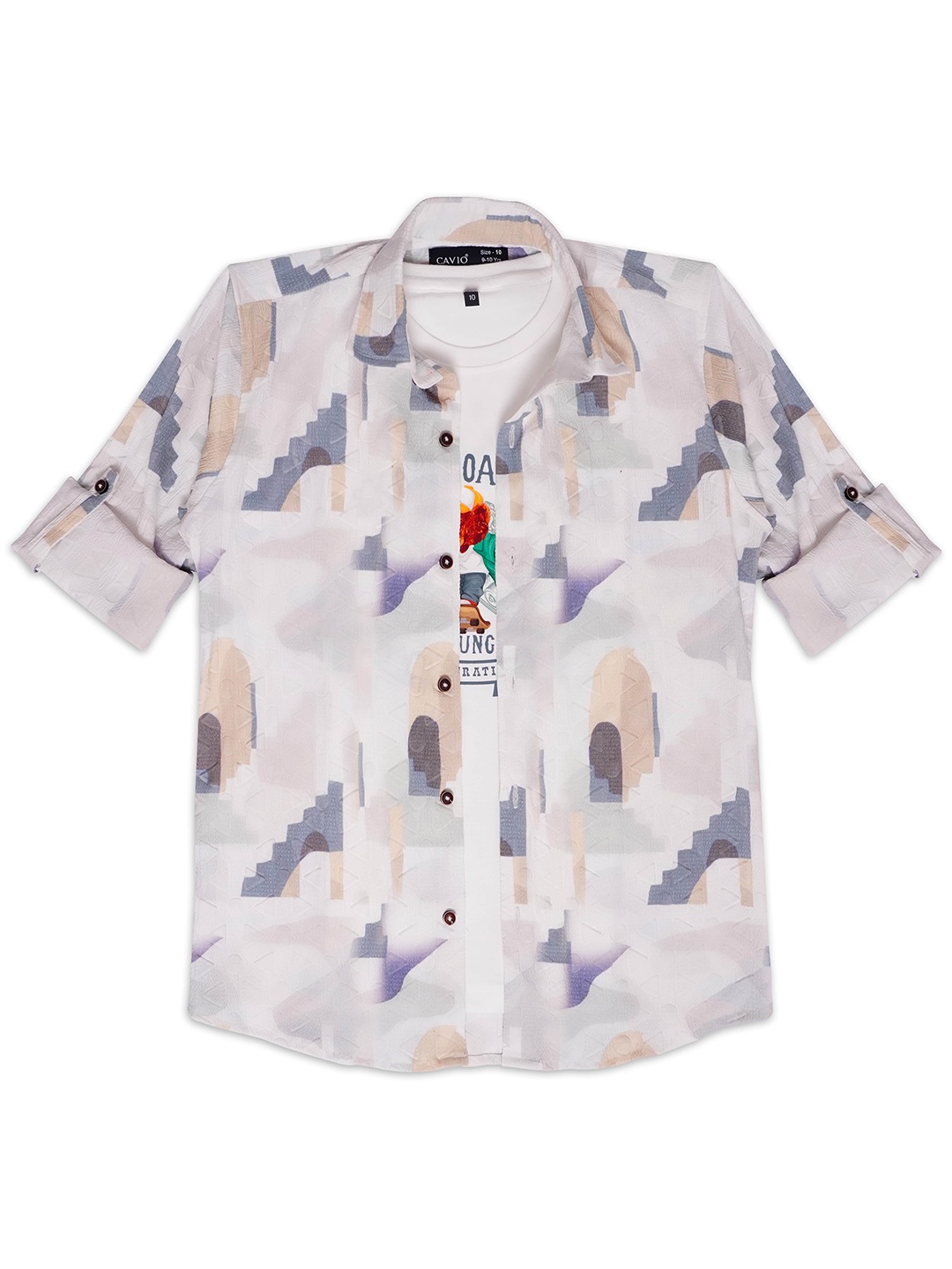 CAVIO Boys Comfort Abstract Printed Roll-Up Sleeves Pure Cotton Casual Shirt With T-Shirt, White
CAVIO Boys Comfort Abstract Printed Roll-Up Sleeves Pure Cotton Casual Shirt With T-Shirt, White