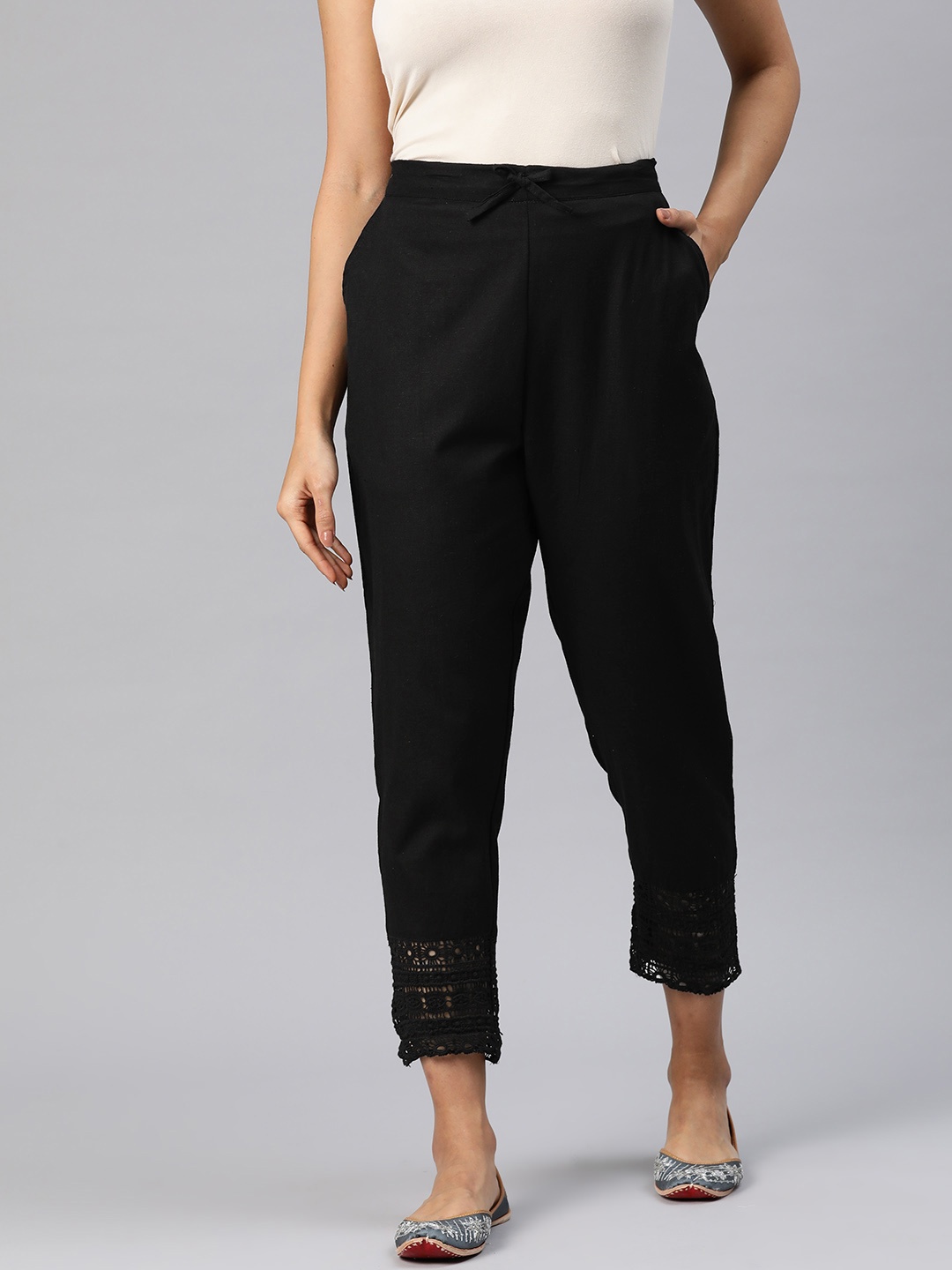Readiprint Fashions Straight Fit High-Rise Ethnic Trousers, Black