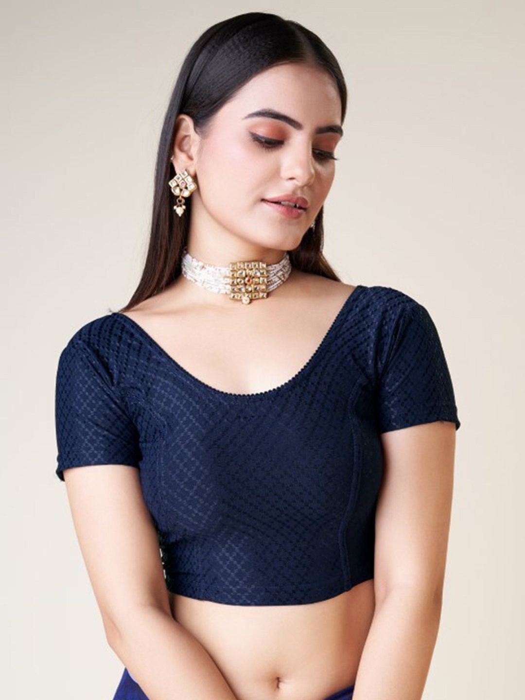 HIMRISE Self Woven Design Silk Saree Blouse, Blue