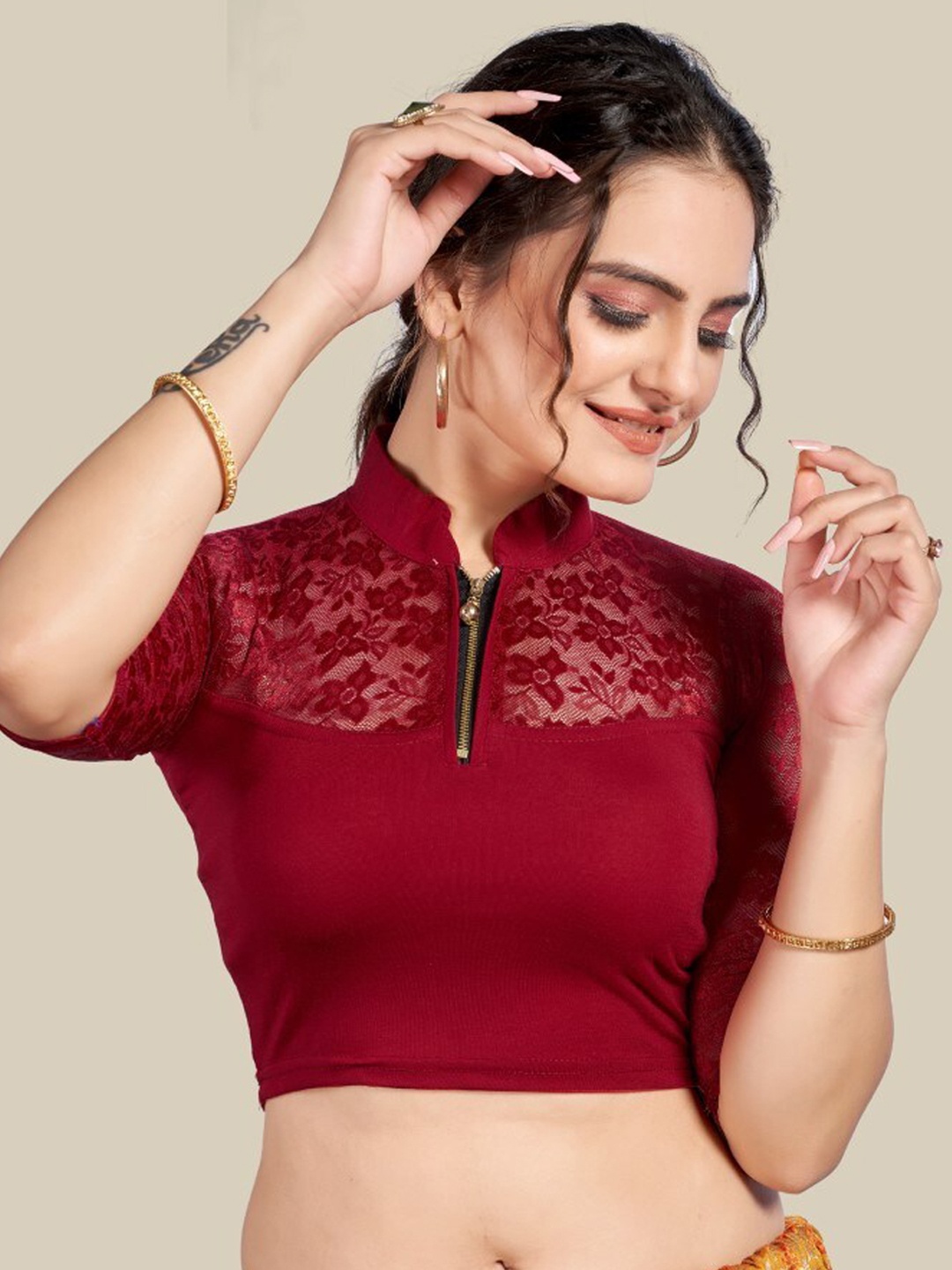 HIMRISE Self Design Silk Saree Blouse, Maroon