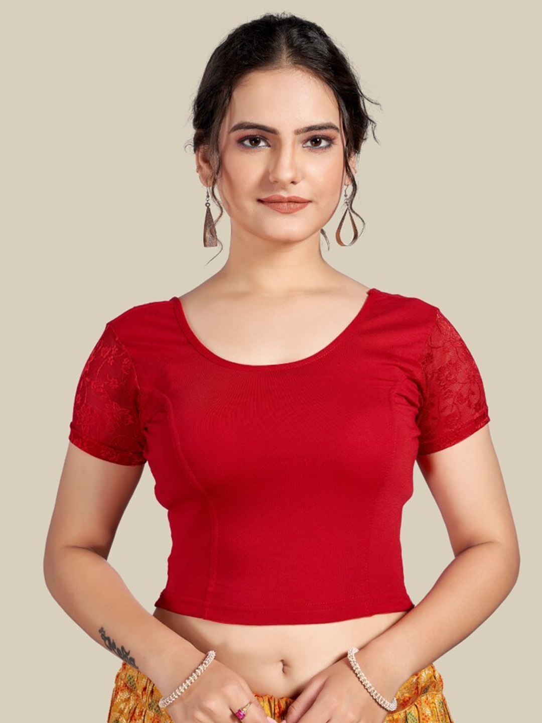 HIMRISE Self Design Silk Saree Blouse, Red
