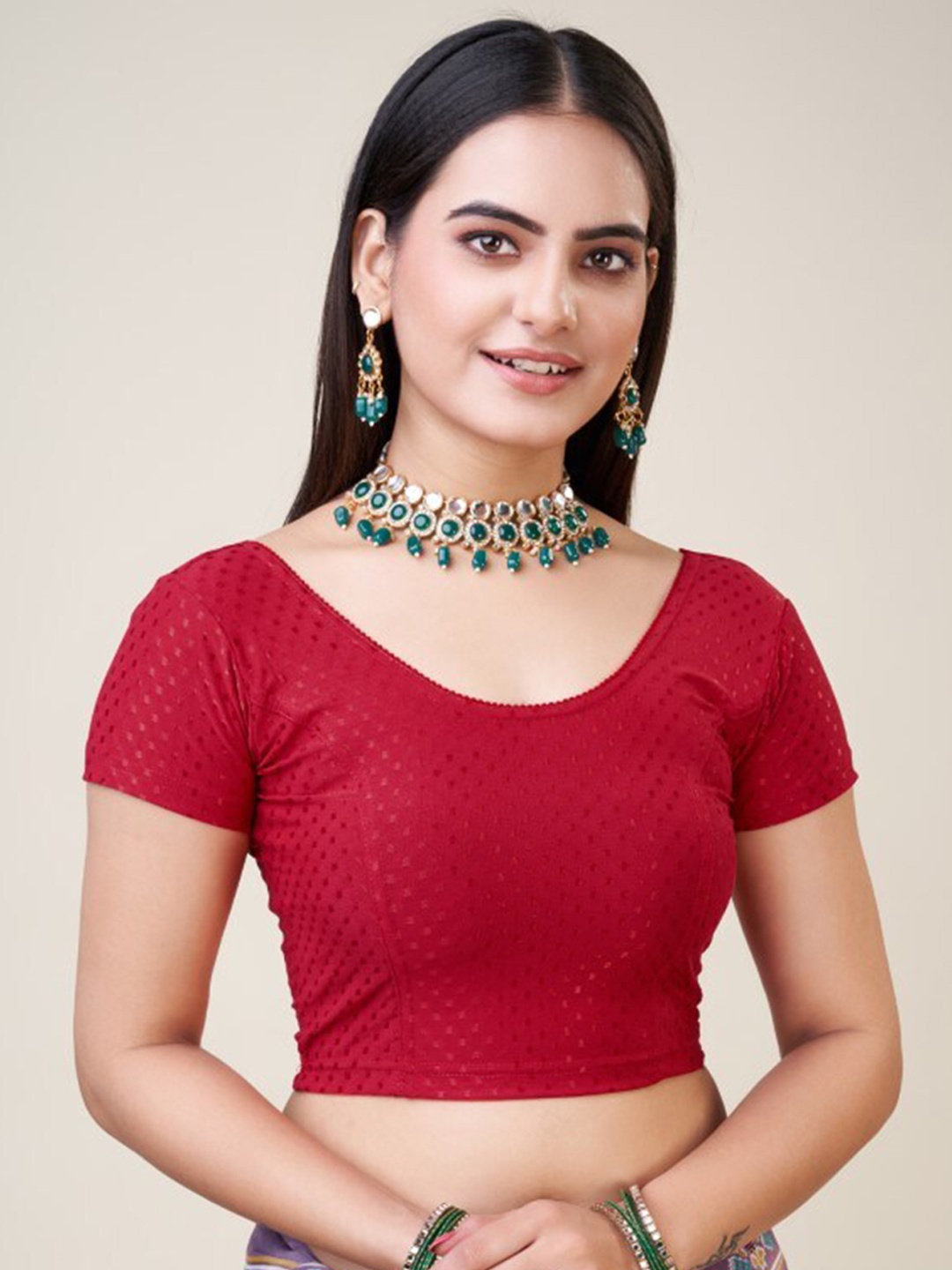HIMRISE Self Design Saree Blouse, Red