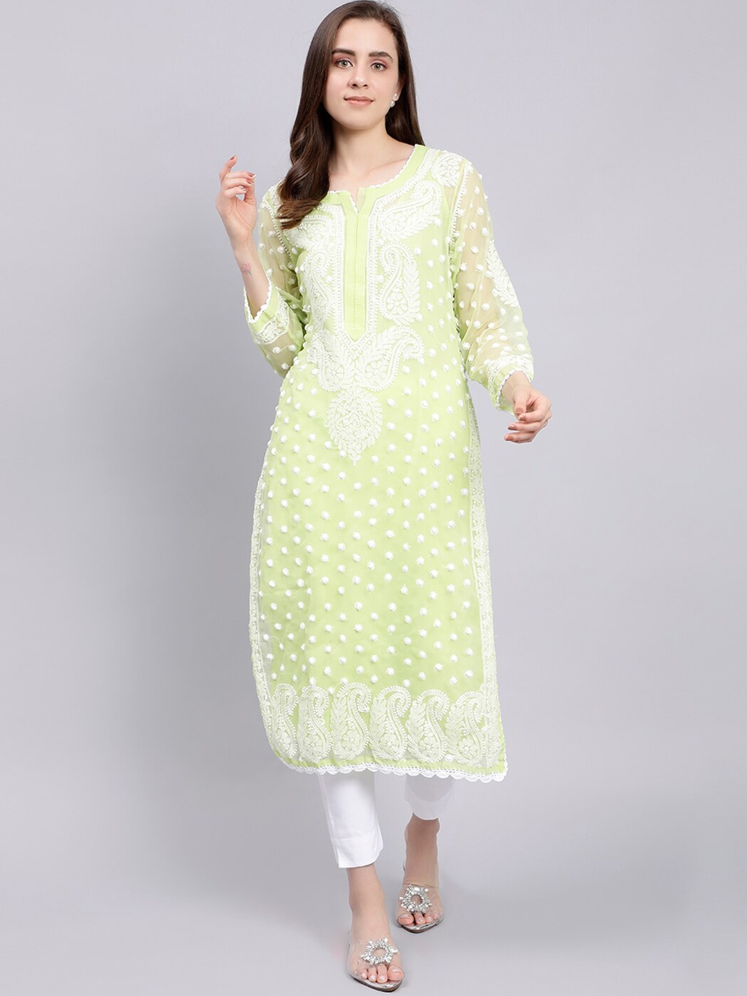 Seva Chikan Ethnic Motifs Embroidered Lucknowi Chikankari Straight Kurta With Slip, Green
Seva Chikan Ethnic Motifs Embroidered Lucknowi Chikankari Straight Kurta With Slip, Green