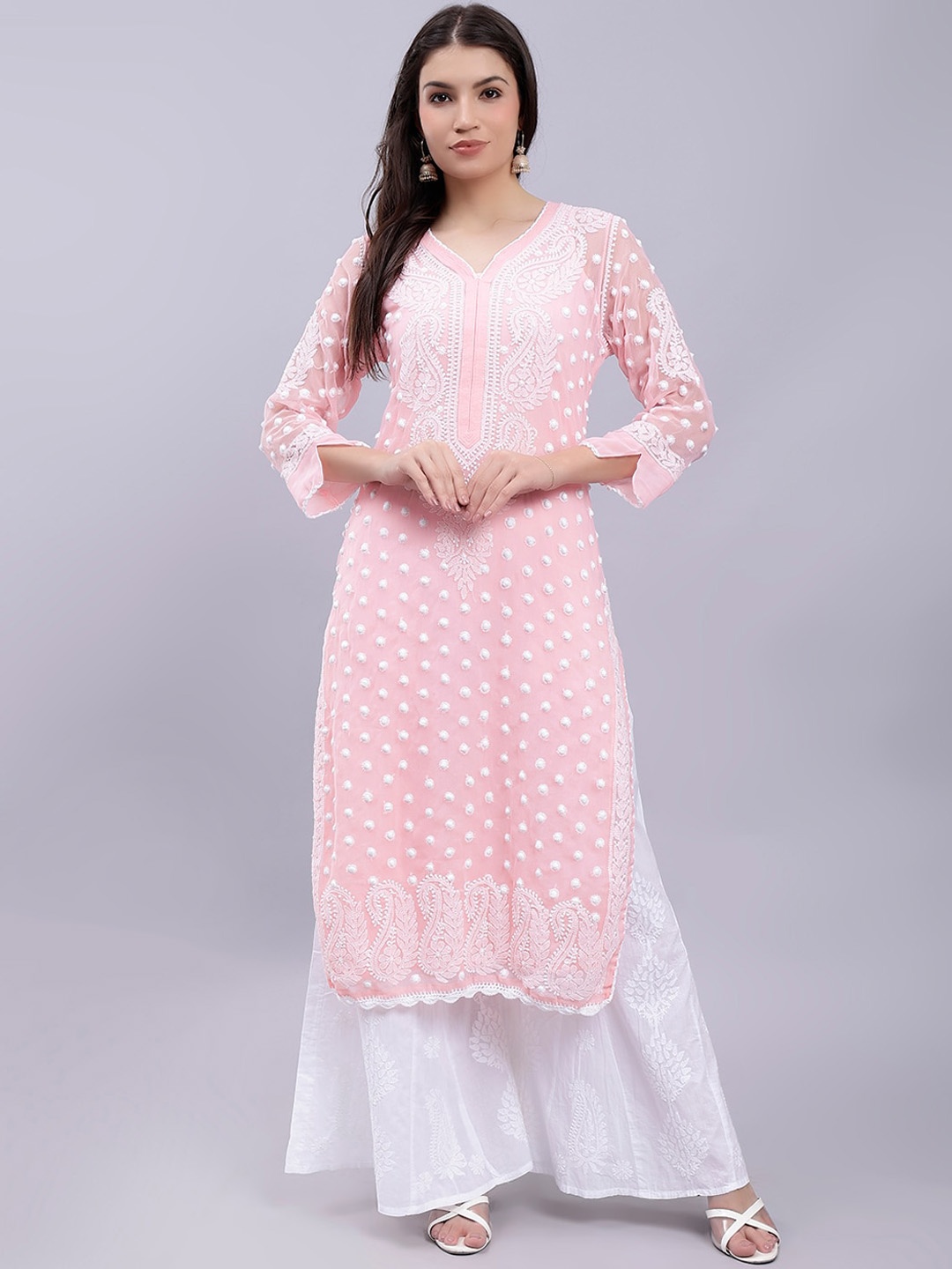 Seva Chikan Ethnic Motifs Embroidered Chikankari Straight Kurta With Slip, Peach
Seva Chikan Ethnic Motifs Embroidered Chikankari Straight Kurta With Slip, Peach